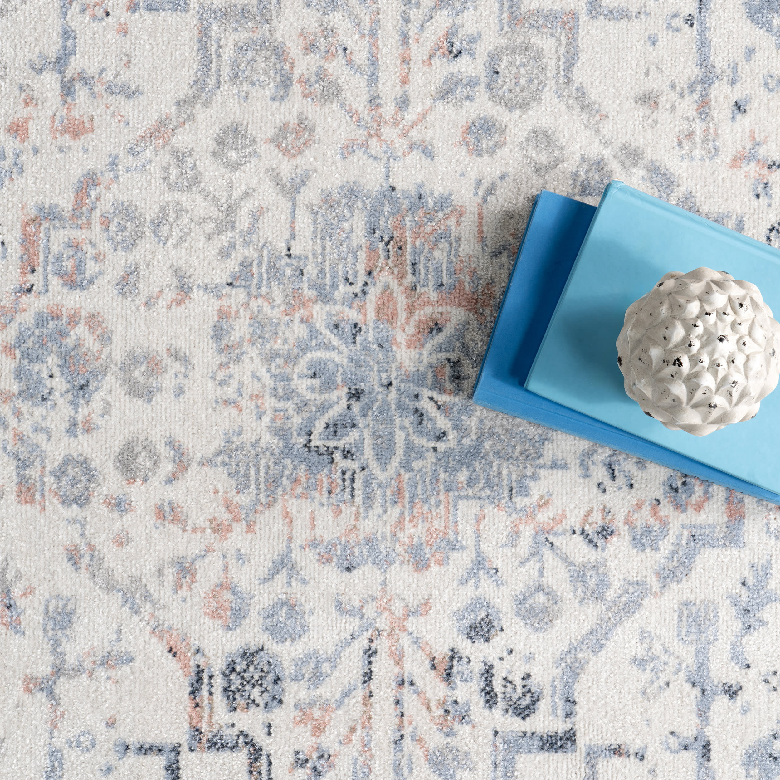 Charlisa Washable Faded Snowflake Rug - Soft Non-Slip Blue Area Rug for Living Room, Bedroom, Nursery & Home Decor