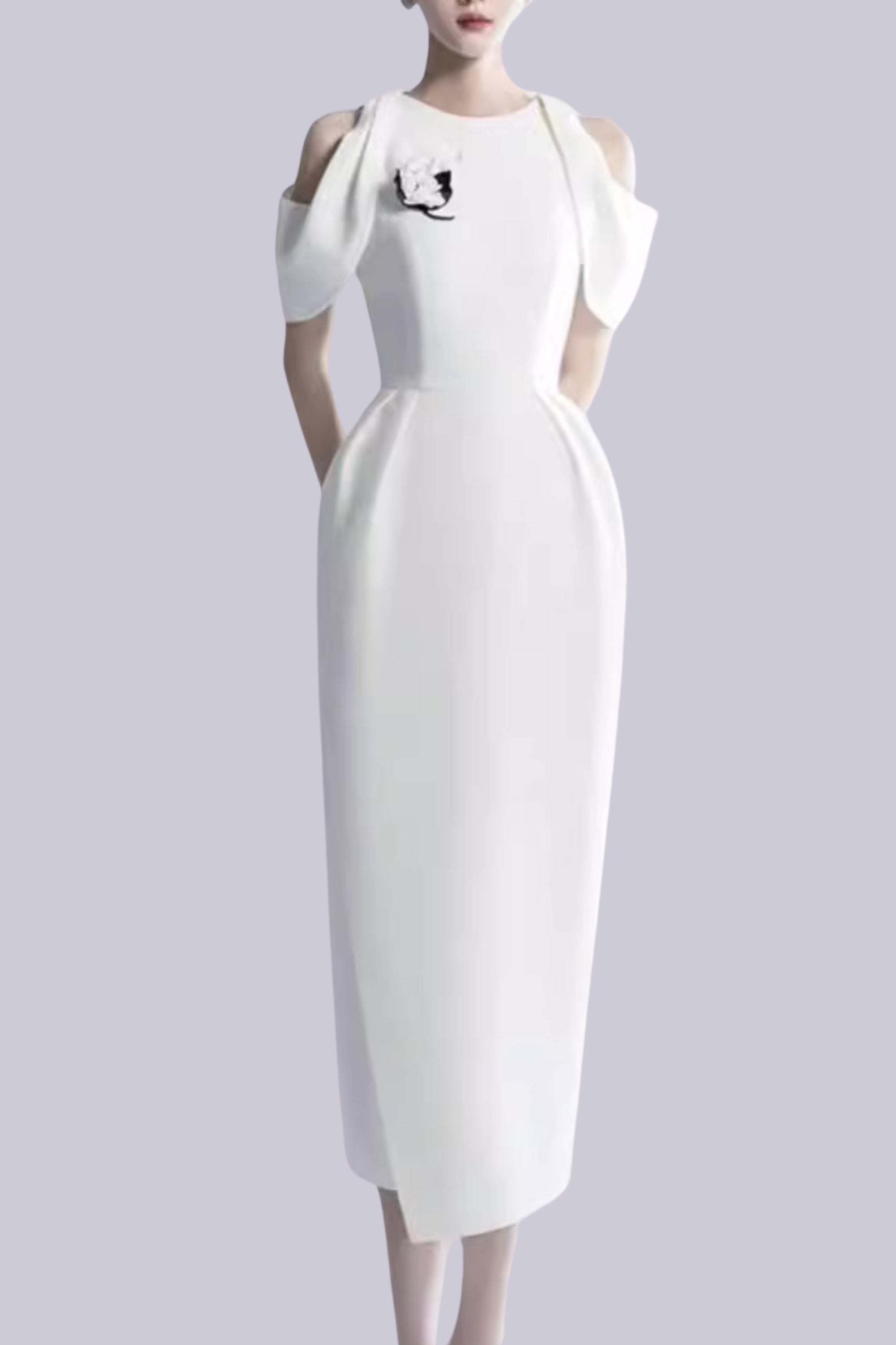 Chaeli White Embellished Midi Dress - Elegant Party & Wedding Guest Dress for Women