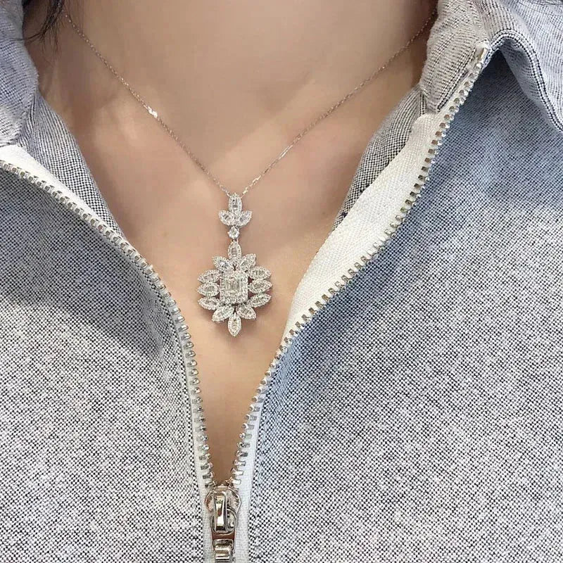 18K White Gold Natural Diamond Necklace - 1.2 Carat Certified Diamond Jewelry for Women | Perfect for Weddings, Anniversaries & Special Occasions