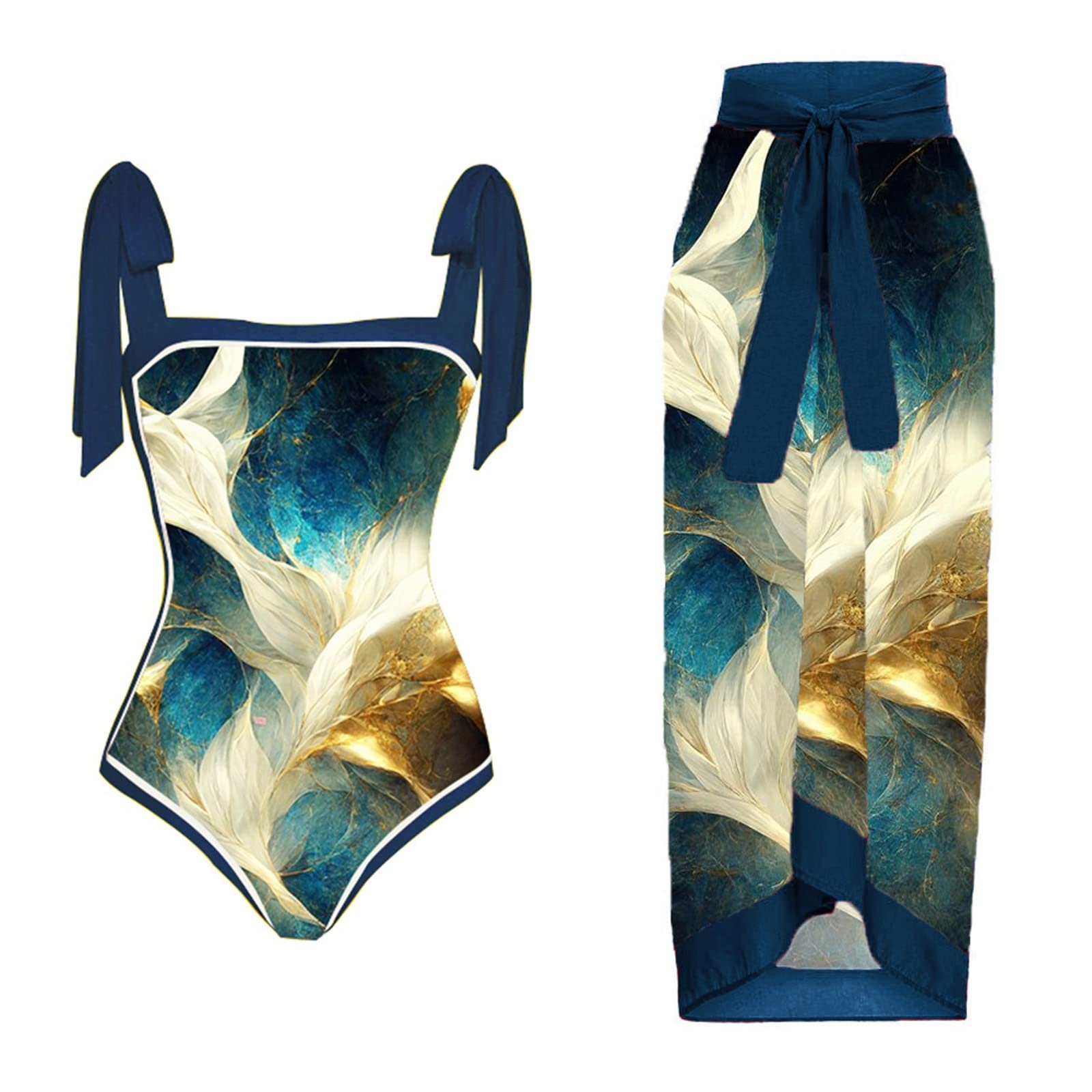 Vintage Floral Print One Piece Swimsuit for Women - Retro Abstract Swimwear with Cover Up - Perfect for Beach Vacations, Pool Parties & Summer Getaways