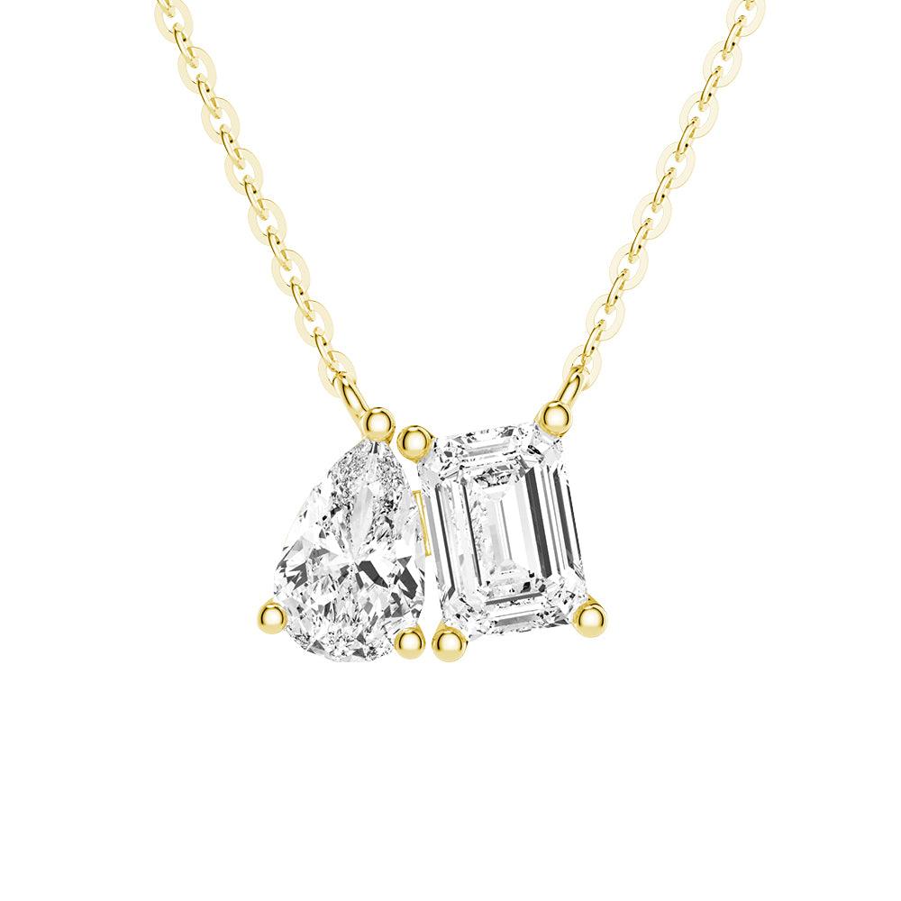 Emerald Cut & Pear Cut Toi Et Moi Pendant Necklace - Elegant Couple's Jewelry for Anniversaries, Weddings & Romantic Gifts