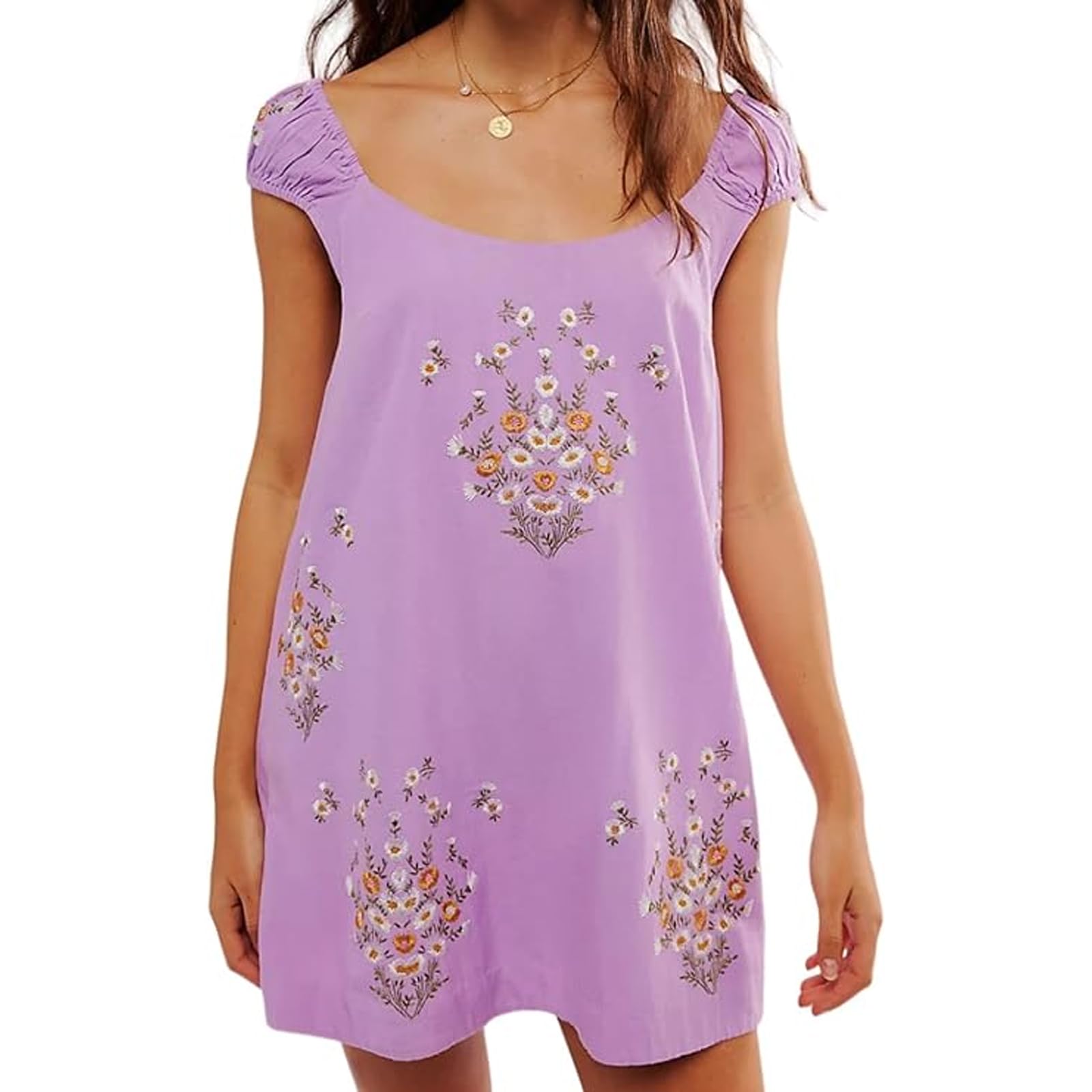 Women's Floral Embroidered Sleeveless Backless Mini Sundress - Casual Beach Dress for Summer Vacation, Pool Party, and Tropical Getaways