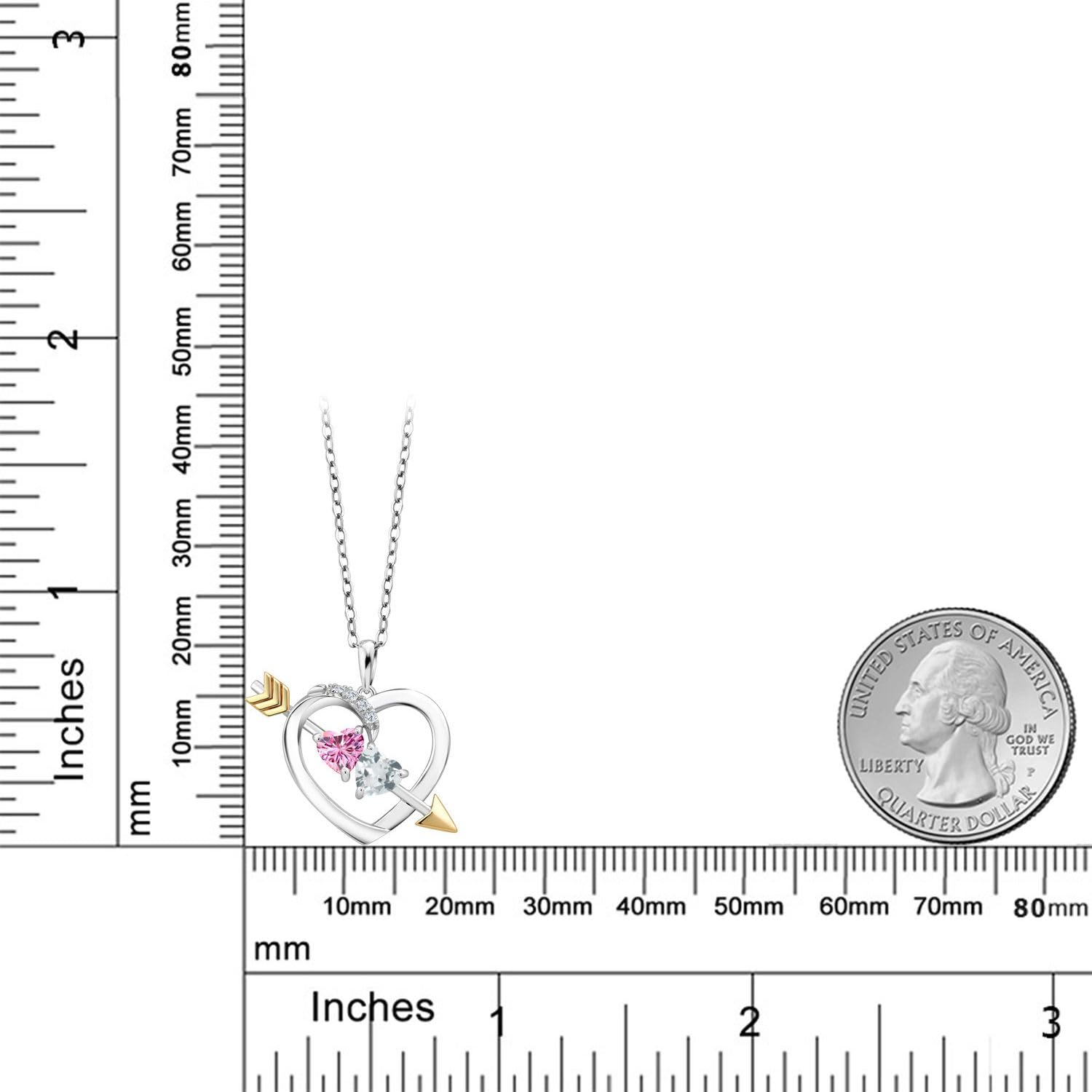 925 Sterling Silver & 10K Yellow Gold Pink Moissanite & Sky Blue Aquamarine Pendant Necklace for Women - 0.96 CTTW Gemstone Jewelry with 18