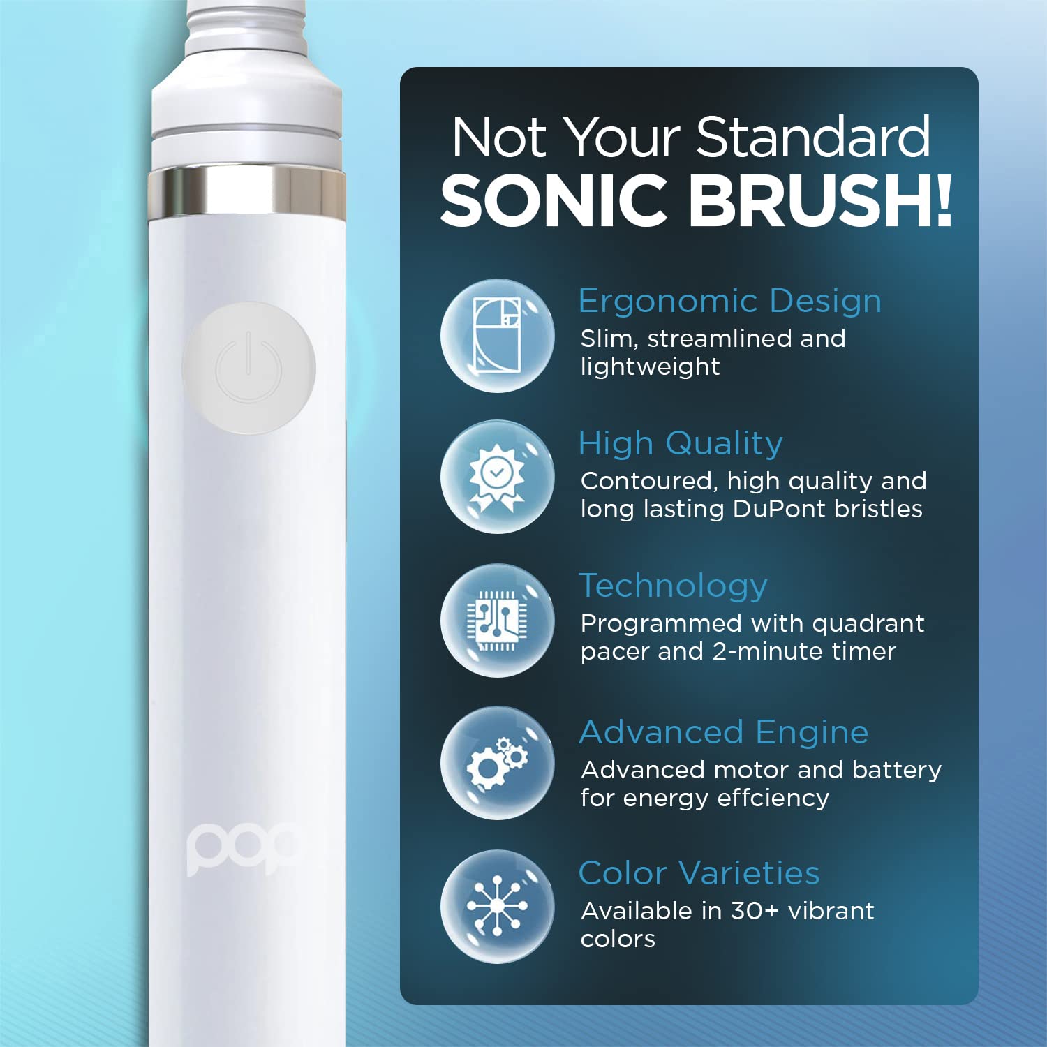 **Pop Sonic Electric Toothbrush for Kids & Adults - White Travel Toothbrush with AAA Battery, 2 Speed Modes (15,000-30,000 RPM), Dupont Nylon Bristles - Perfect for Home, Travel & Daily Oral Care**