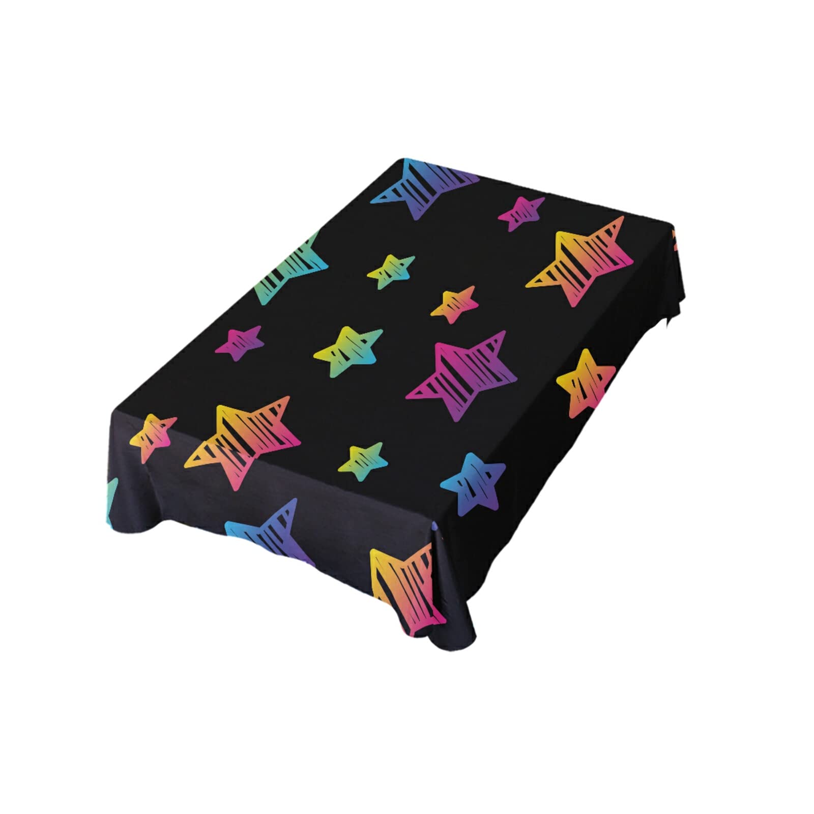 ALAZA 60 x 108 Inch Oblong Tablecloth, Abstract Black and Rainbow Star Design, Perfect for Party, Dining Room, and Holiday Decorations