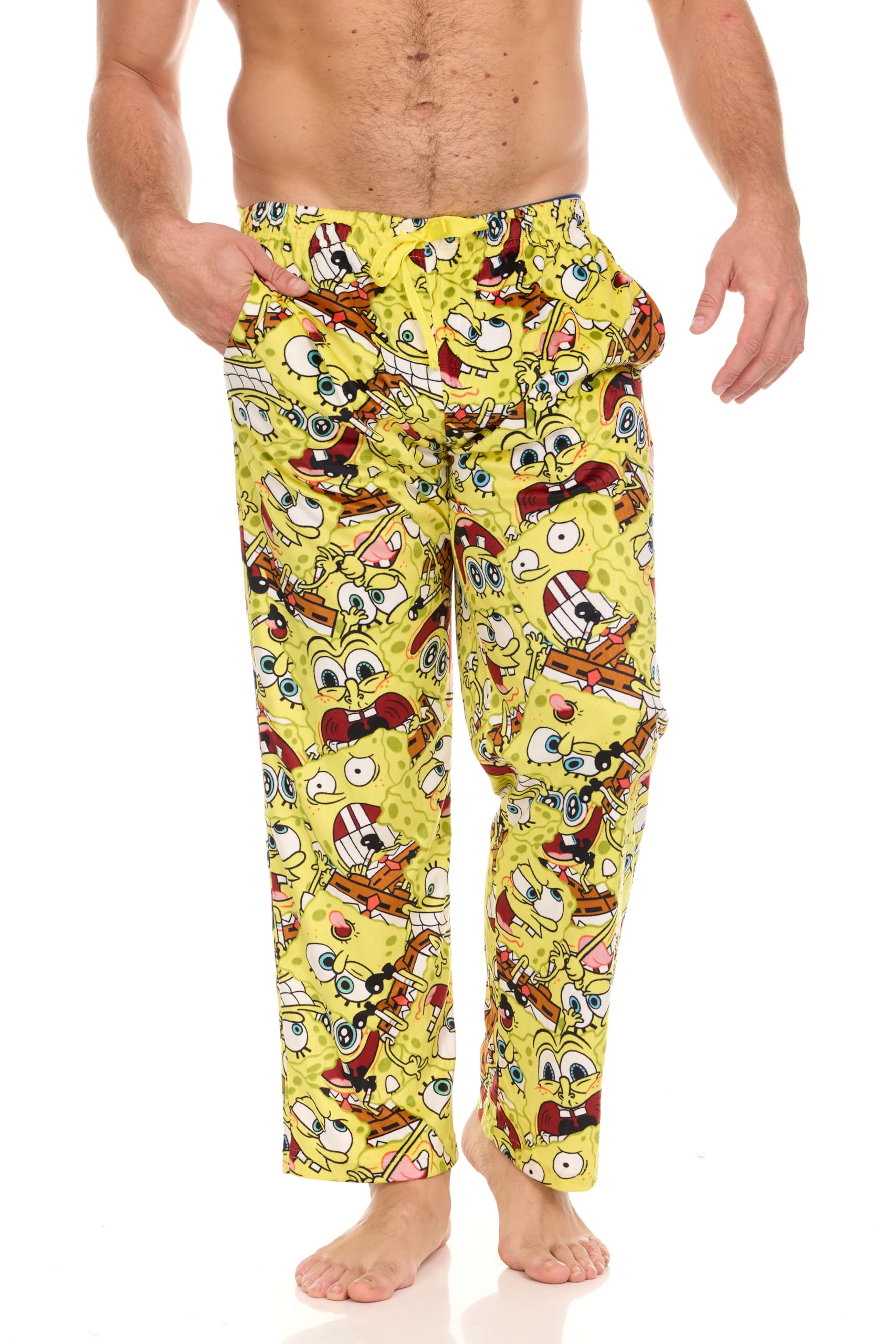 SpongeBob SquarePants Men's Pajama Pants - Soft All Over Print Sleepwear with Elastic Waistband & Adjustable Fit | Comfortable Lounge Pants for Sleeping, Relaxing at Home & Gift Giving