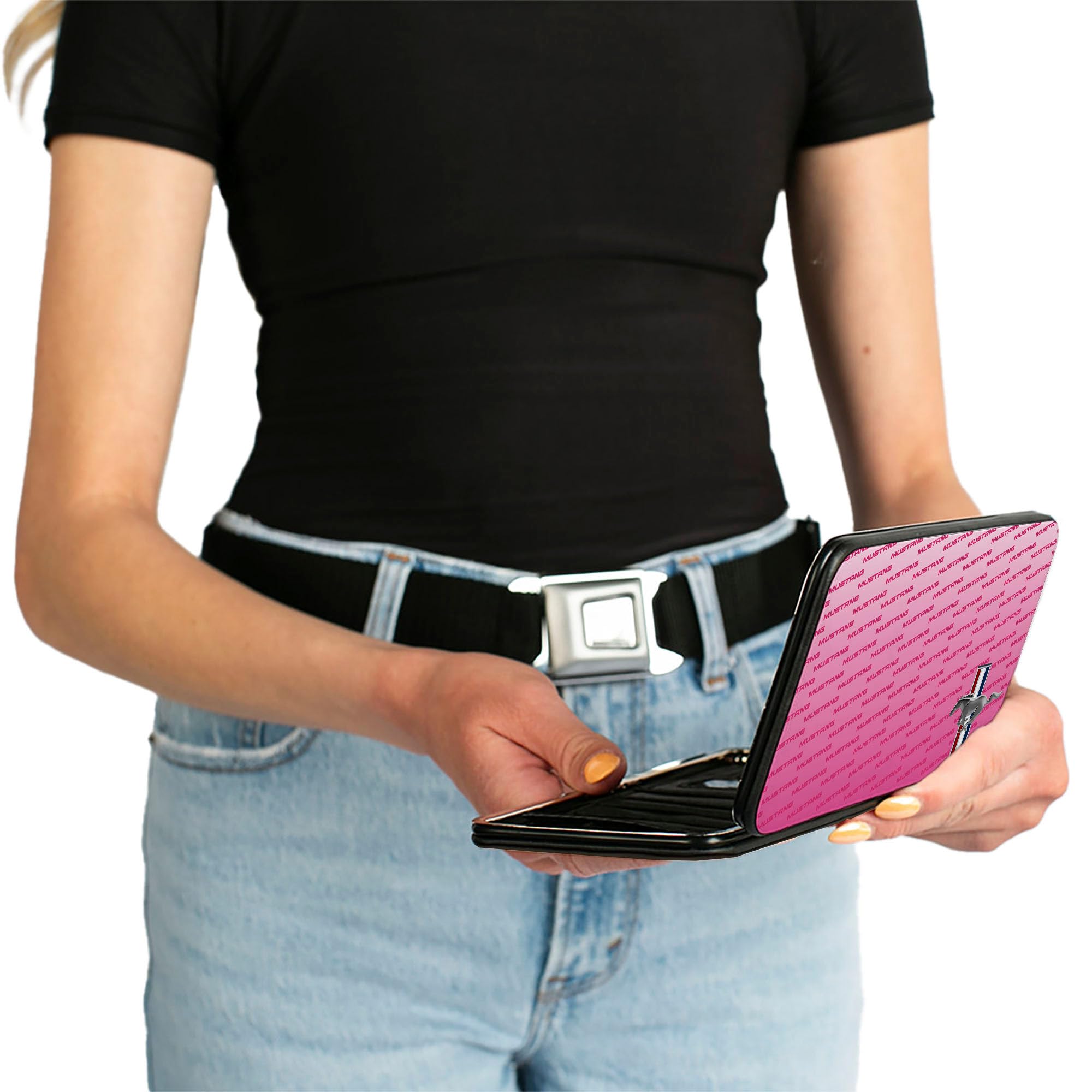 Buckle-Down Women's Hinge Wallet - Mustang Design Slim Bifold Leather Wallet for Women | Perfect for Everyday Use, Travel & Gift Giving