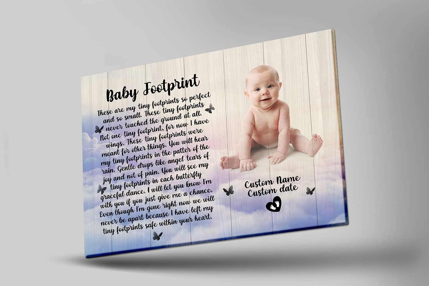 Personalized Baby Memorial Canvas - Custom Infant Footprint Sympathy Gift for Grieving Parents - Loss of Child Remembrance Art - 16x12 Inch - Perfect for Nursery Decor, Healing Memorial & Comforting Bereaved Families