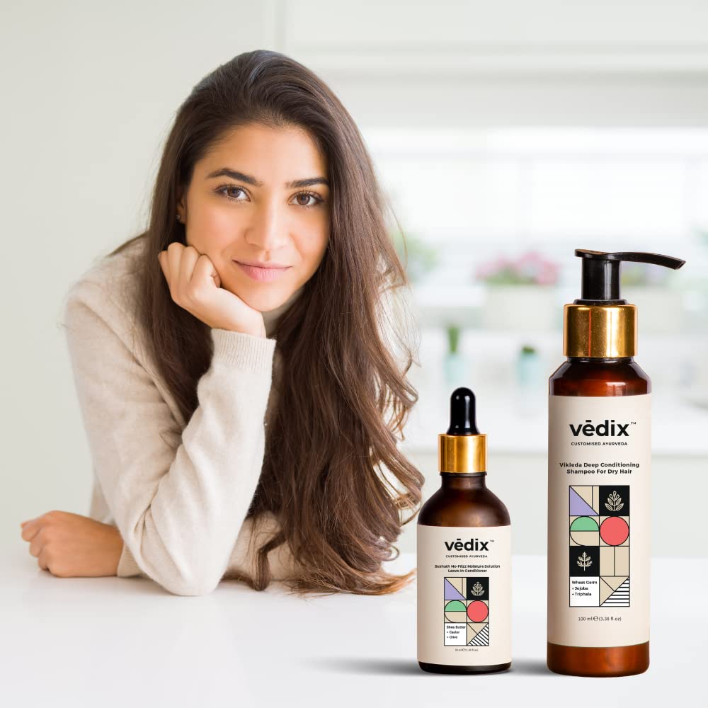 Vedix Ayurvedic Hair Care Combo - Customized Dry Shampoo & Leave-In Conditioner for Dry Hair, Frizz-Free Intense Moisture Treatment for Soft & Shiny Hair (150ml) - Perfect for Travel, Gym & Daily Hair Care Routine