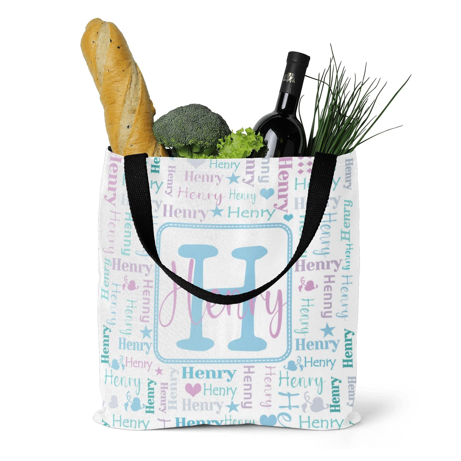 Custom Personalized Tote Bags for Women - Monogrammed Canvas Reusable Shopping Bag with Name - Eco-Friendly Shoulder Handbag for Grocery, Beach, Work & Travel