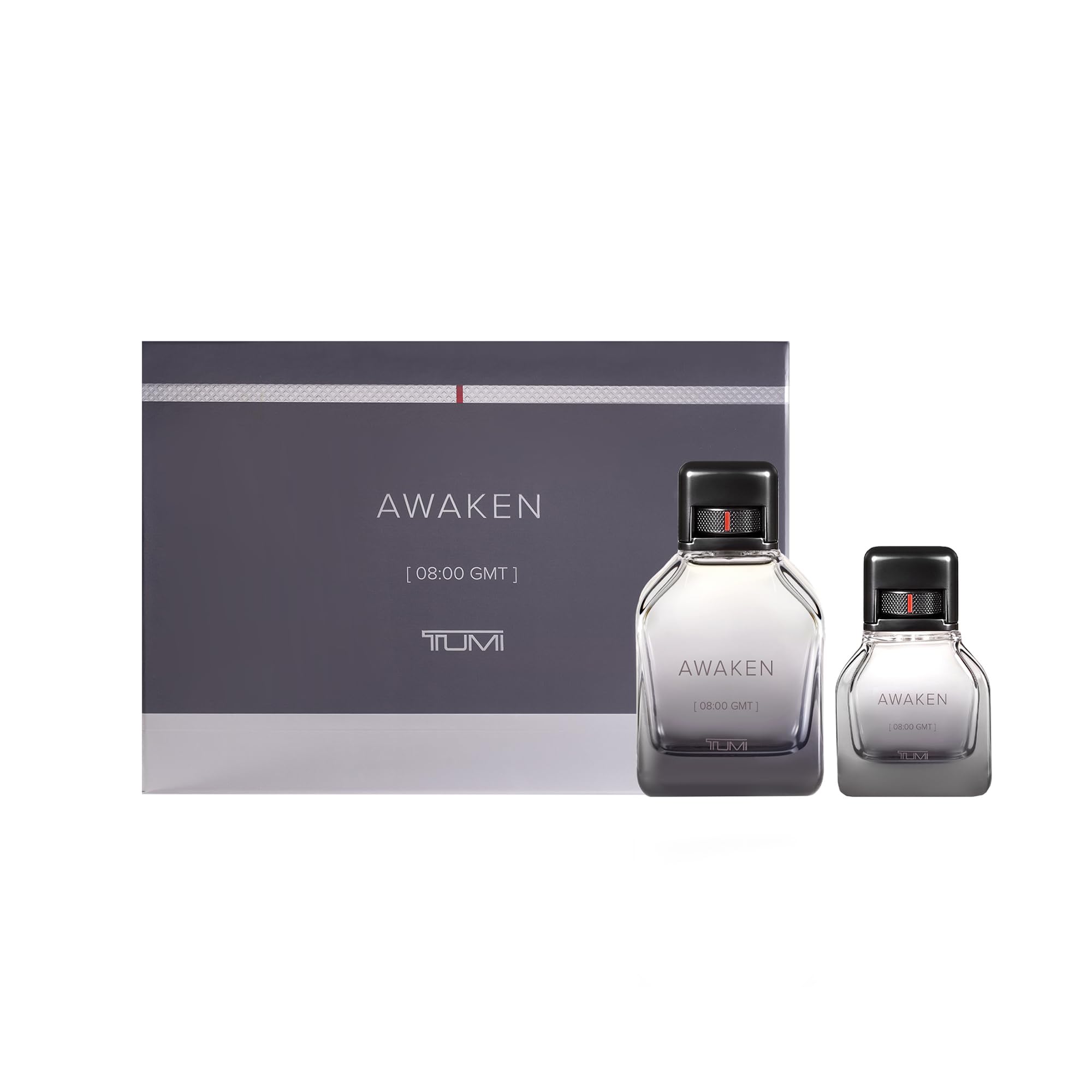TUMI AWAKEN 08:00 GMT Men's Cologne Gift Set - 6.7 oz & 1.0 oz Eau de Parfum with Woody Fragrance Notes - Fresh & Sophisticated Scent for Day & Night Wear - Perfect for Office, Date Night & Special Occasions