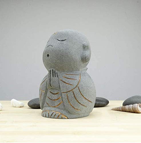 Hand Carved Stone Jizo Buddha Statue - Meditation Monk Sculpture for Zen Home Decor, Office Desk Ornament, Buddhist Altar & Garden Decor