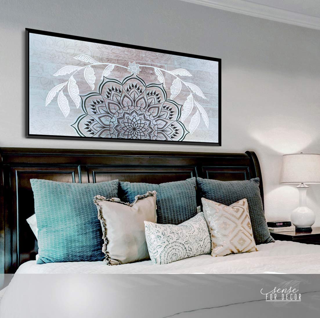 Boho Mandala Wall Art Hanging - Handmade Macrame Decor for Bedroom, Living Room, Headboard - Inverted Blue Design with 60