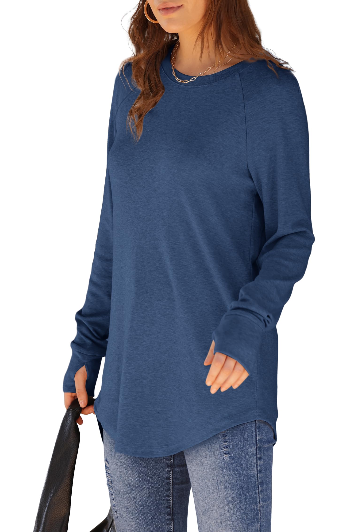 Aokosor Women's Loose Fit Tunic Tops with Thumbholes - Casual Long Sleeve Sweatshirts for Leggings & Layering