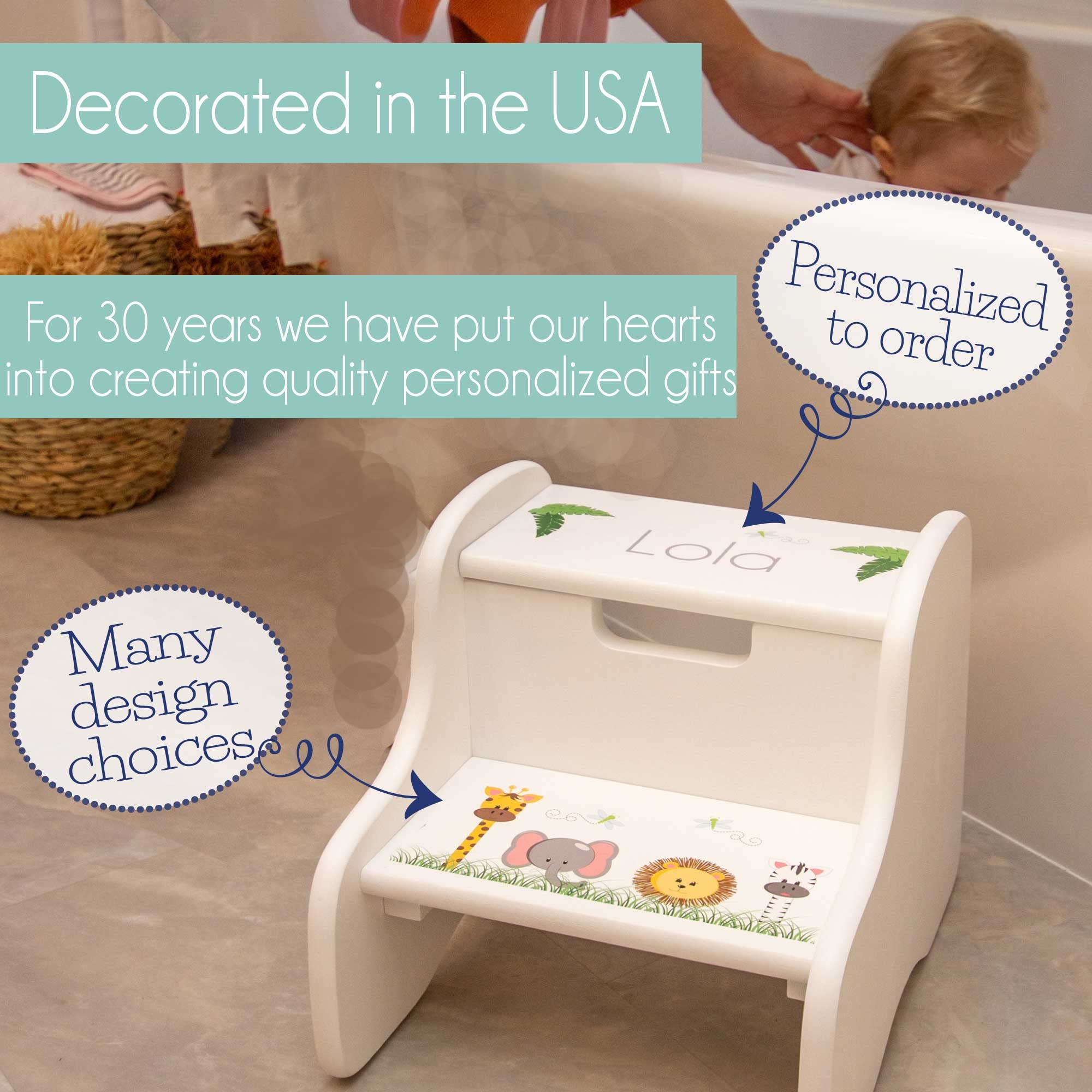 Personalized Monster White Step Stool for Kids - Non-Slip Toddler Stool for Bathroom, Kitchen & Playroom - Custom Name Children's Step Ladder