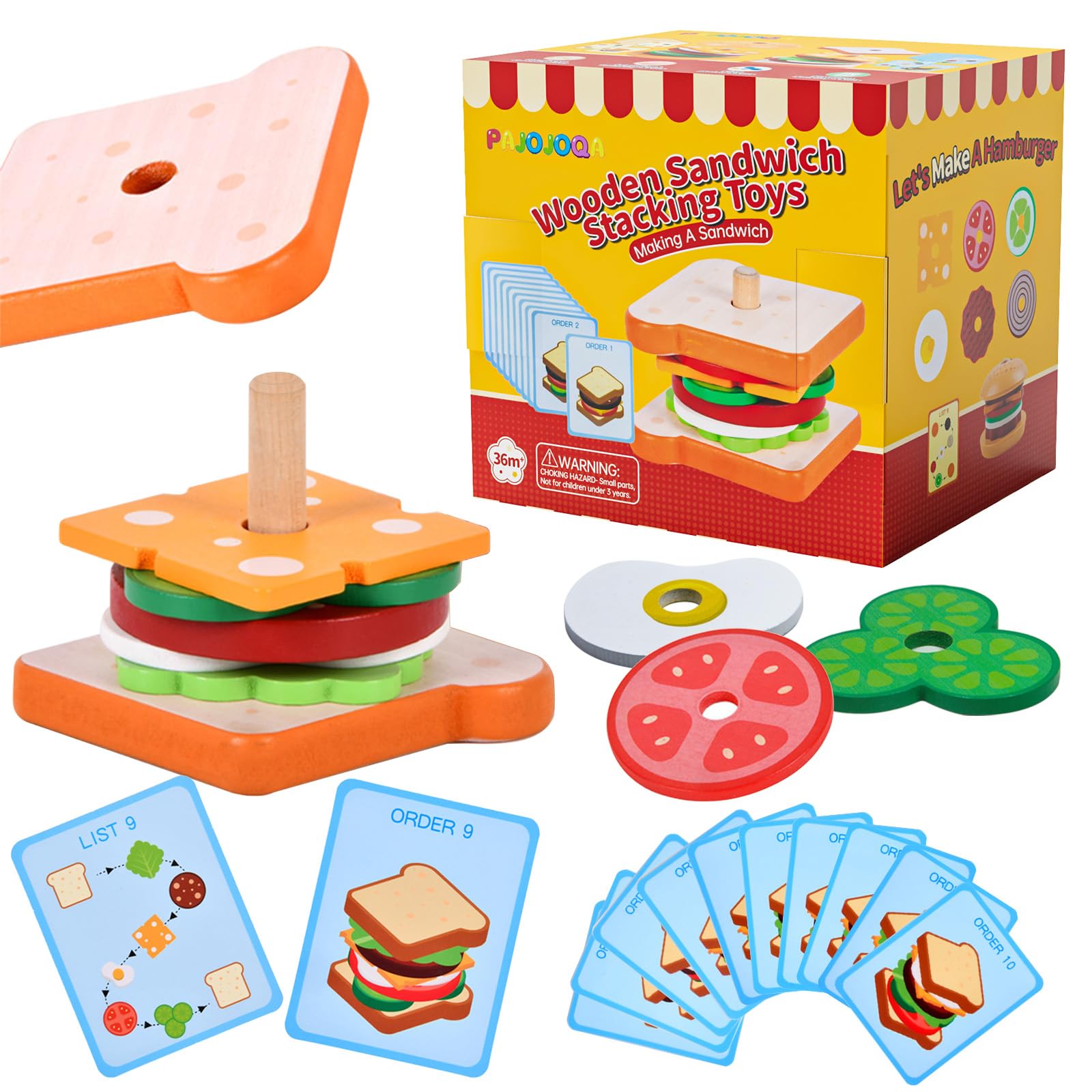Wooden Sandwich Stacking Toys for Kids - Montessori Educational Learning Toys for Toddlers Ages 3-5 | Pretend Play Kitchen Food Set | Perfect Christmas & Birthday Gift for Boys & Girls | Great for Preschool Learning & Imaginative Play