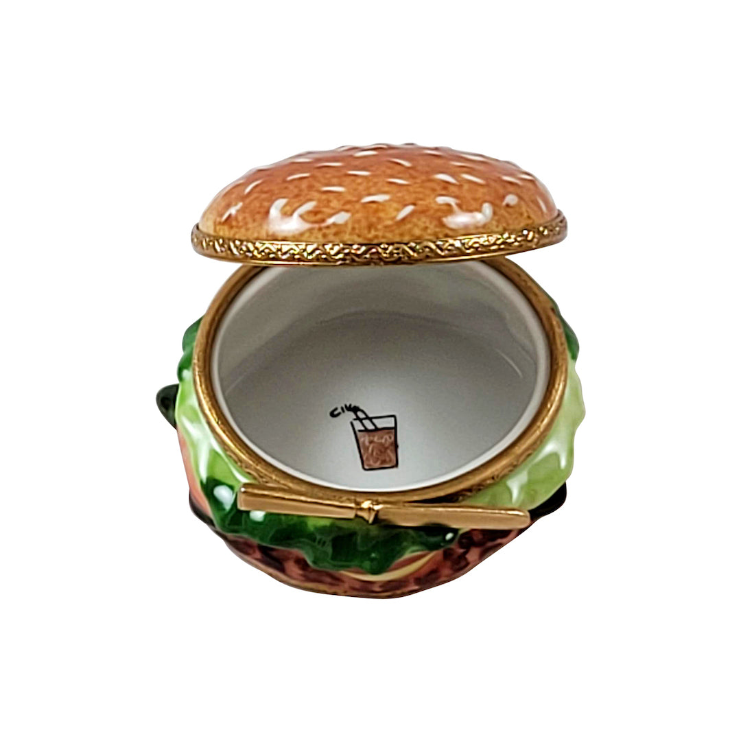 Premium Limoges Porcelain Hamburger Box - Hand-Painted French Trinket Dish for Jewelry & Collectibles | Perfect Gift for Foodies & Home Decor