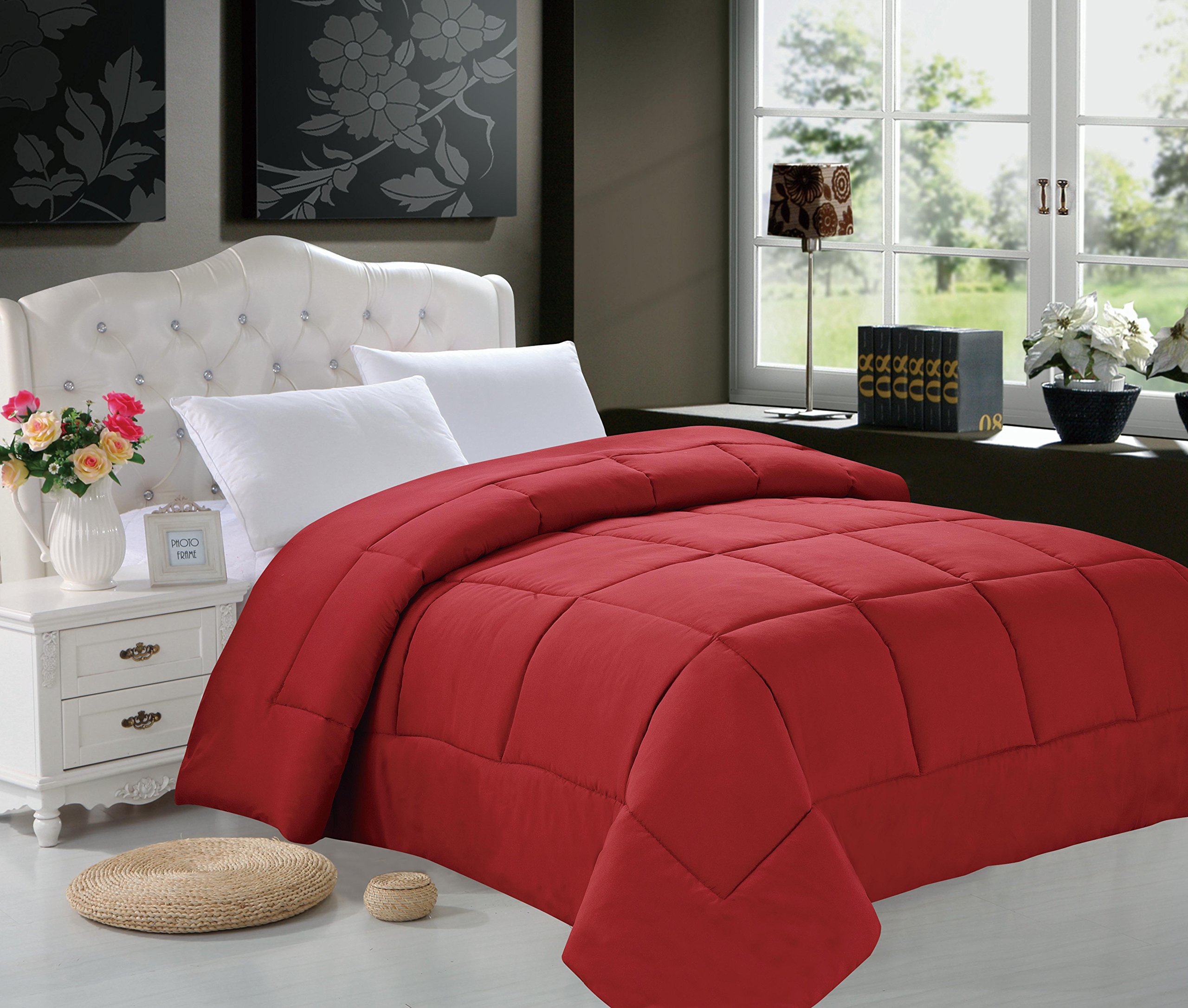 Luxury Goose Down Alternative Comforter - Double Full Size, Soft & Elegant Burgundy Duvet Insert for Twin Bed - Perfect for Cozy Bedrooms & Guest Rooms