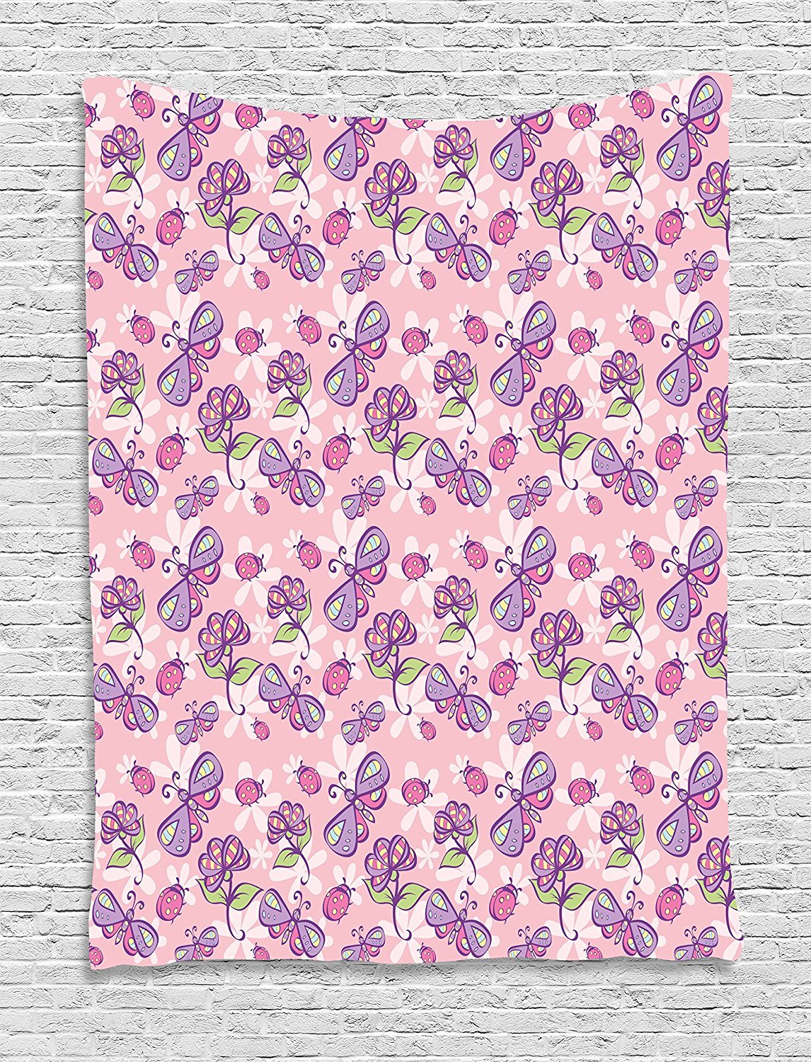 Ambesonne Floral Tapestry Wall Hanging - 60x80 Inch Pink Lavender Butterfly Flower Design for Girls Room, Bedroom, Living Room & Dorm Decor | Perfect for Boho, Nursery & Playroom Themes