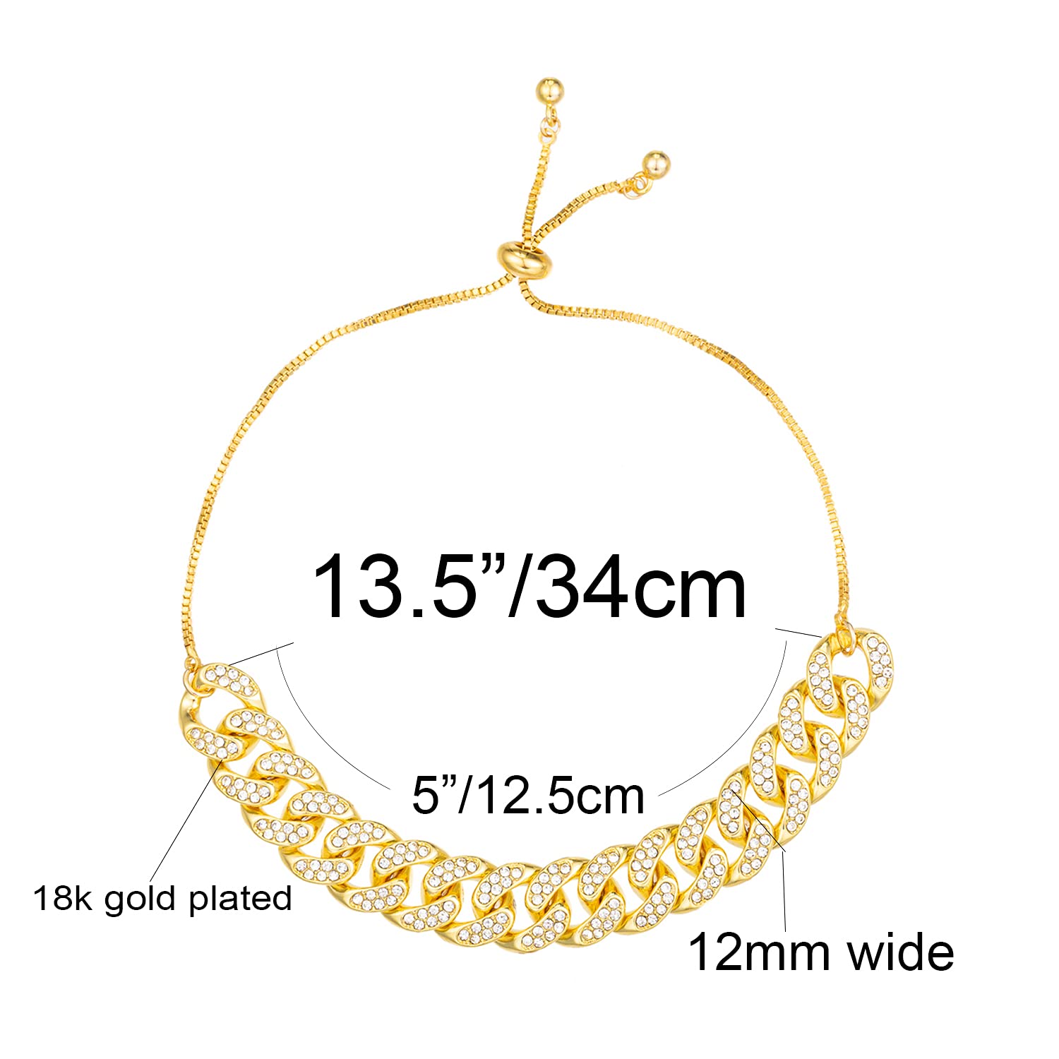 Kelistom Cuban Link Rhinestone Gold Box Chain Anklet for Women - Adjustable Punk Hip-Hop Ankle Bracelet | Perfect for Parties, Concerts & Streetwear Fashion
