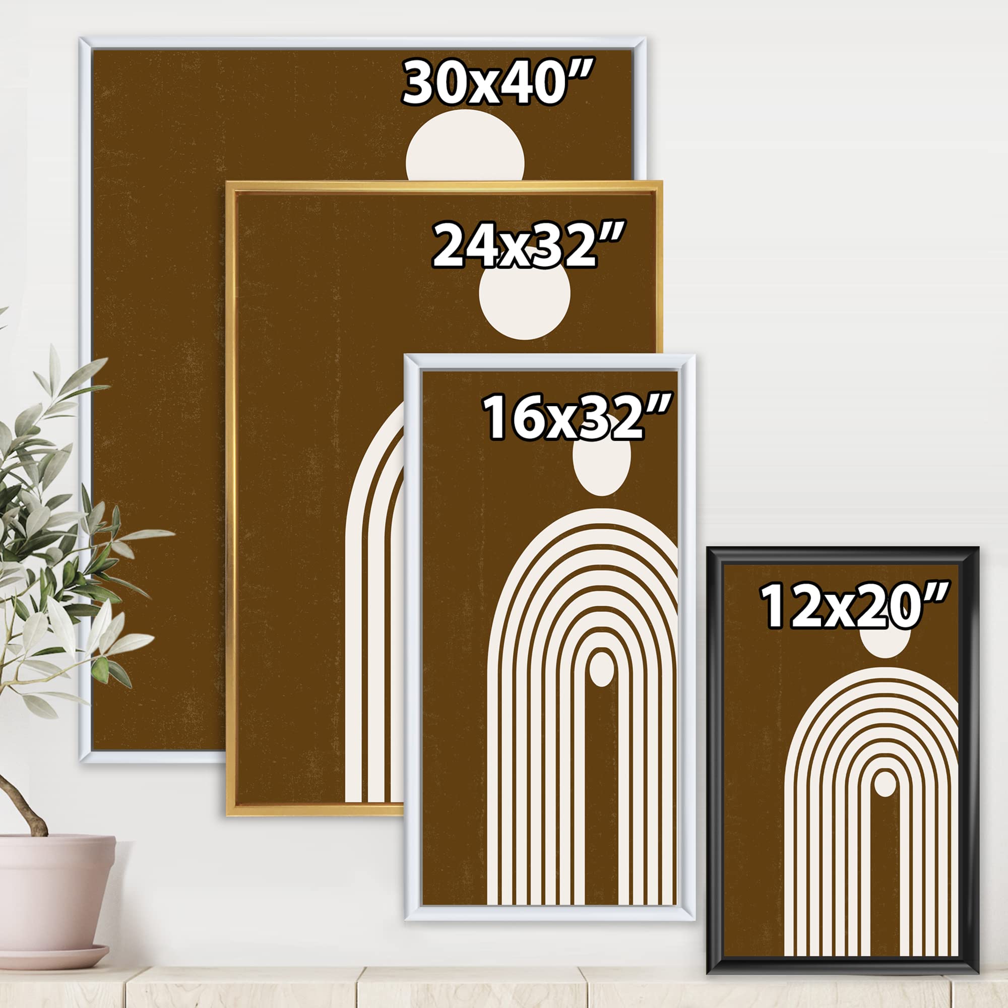 DesignQ Terracotta Minimalist Boho Rainbow II - Modern Framed Canvas Wall Art Print for Living Room, Bedroom & Office Decor - Handmade Home Wall Decorations