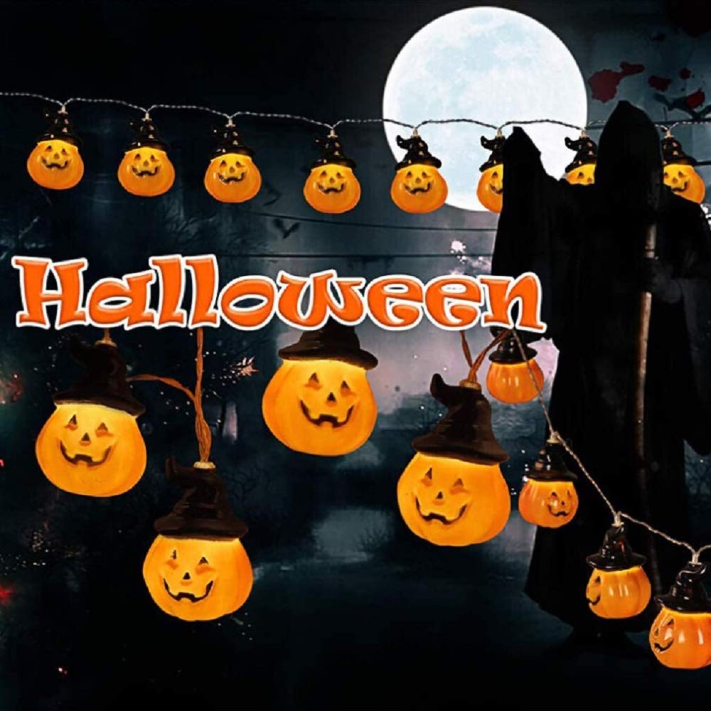 20 LED Halloween Pumpkin Lantern with Witches Hat String Lights - 9.8FT Battery Operated Warm White Fairy Lights for Indoor Outdoor Party, Christmas, Holiday Yard Decor - Perfect for Halloween Decorations, Garden Lighting, and Festive Home Ambiance