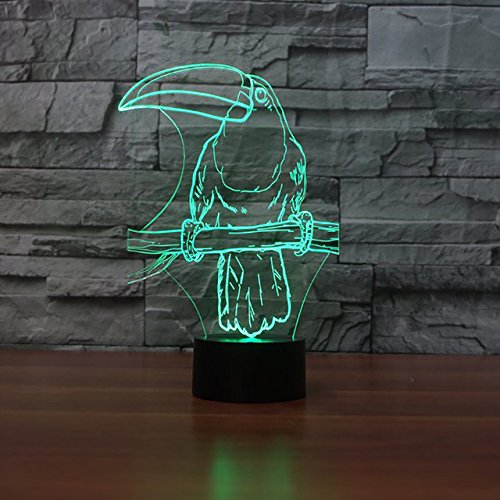 3D Bird Parrot Night Light - USB Touch Switch LED Table Lamp with 7 Color Changing Modes, Optical Illusion Decor for Kids Room, Nursery, Christmas, Birthday Gifts - Perfect for Bedside, Desk, Home Decor and Party Lighting