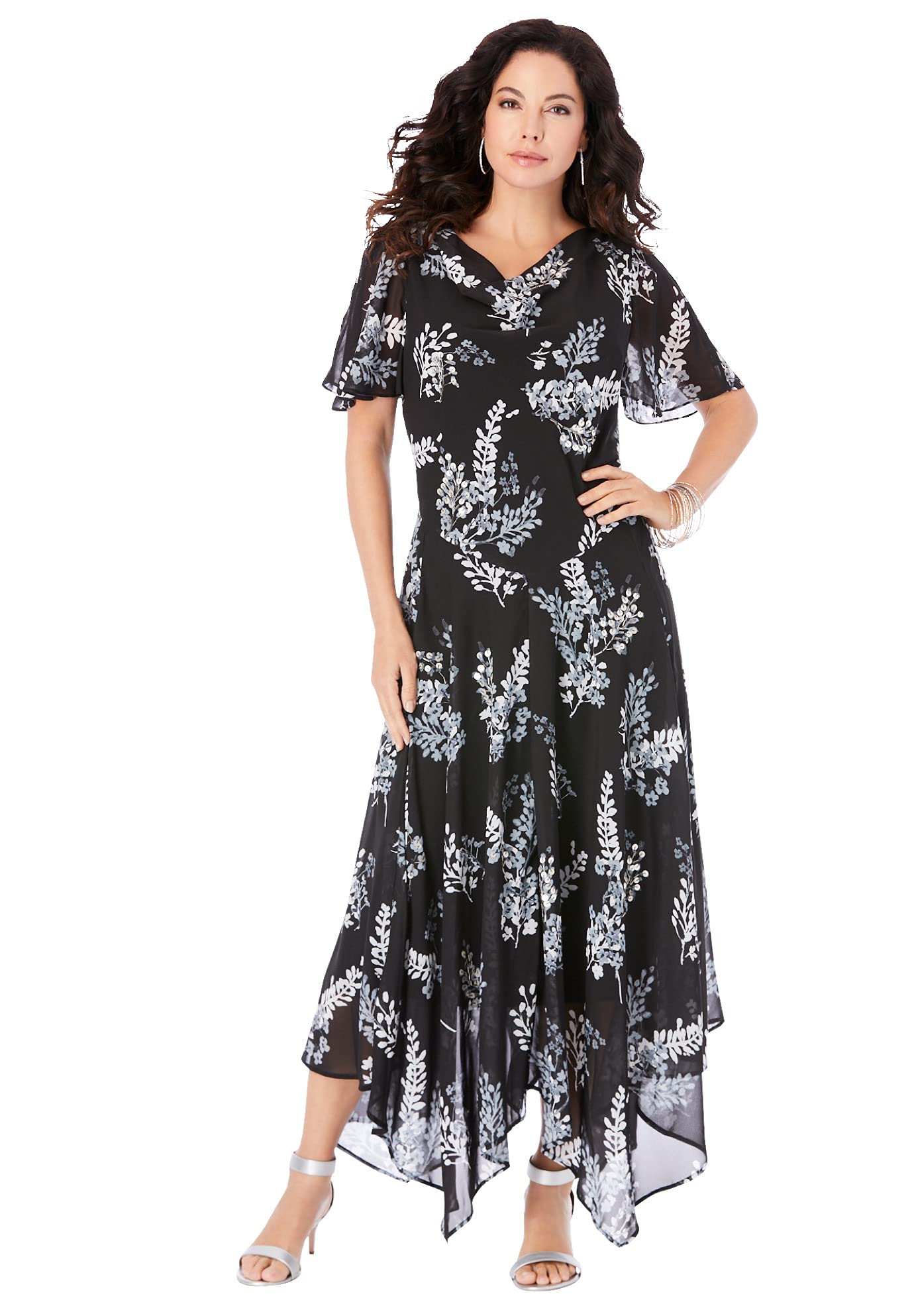 Romantic Plus Size Floral Sequin Party Dress for Women - Elegant Evening Gown for Weddings, Prom, Cocktail Parties & Special Occasions