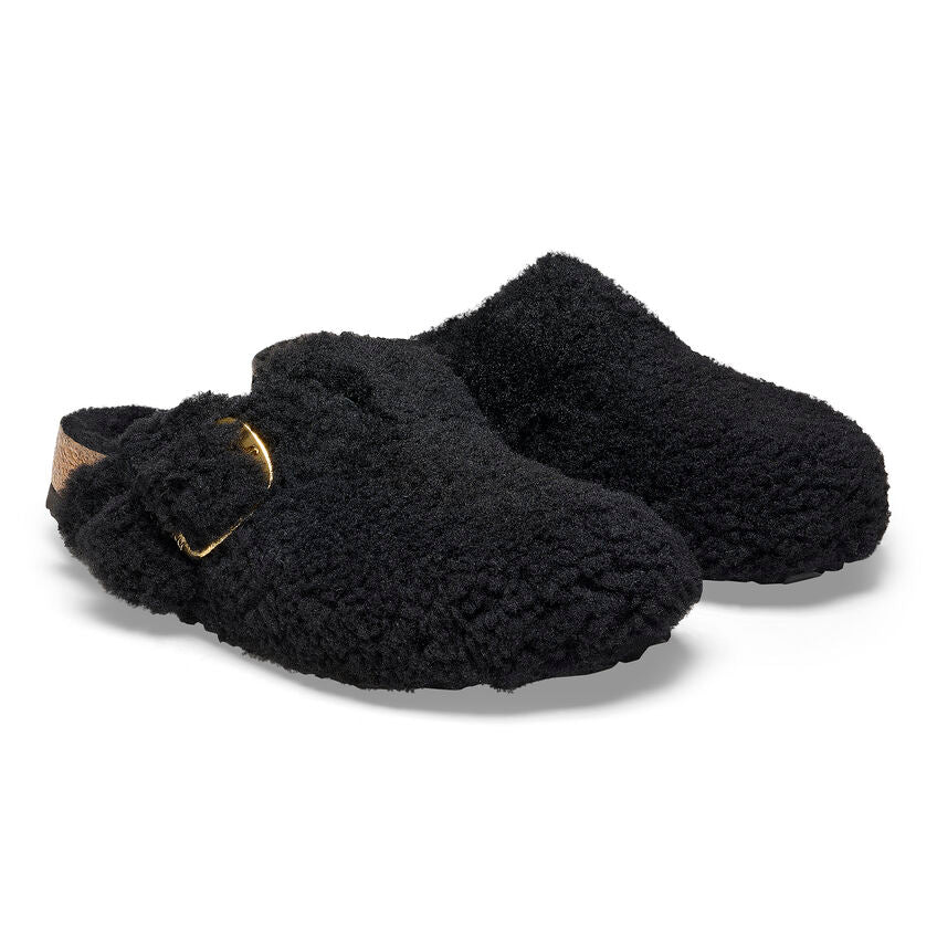 Birkenstock Boston Big Buckle Shearling Clogs for Women - Soft Suede Leather with Gold Buckle & Cozy Shearling Lining - Comfortable House Slippers for Indoor/Outdoor Wear