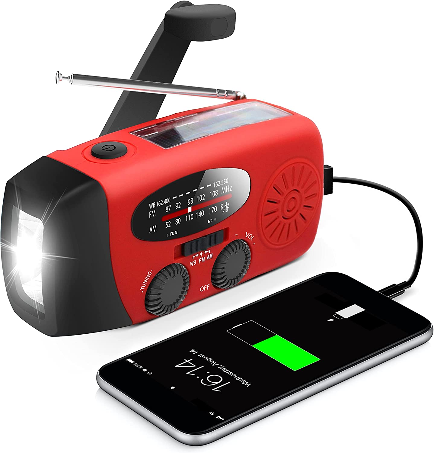 Best Portable Emergency Radio with Hand Crank & Solar Power - AM/FM/NOAA Weather Alert Radio for Outdoor Camping, Hiking & Emergency Preparedness