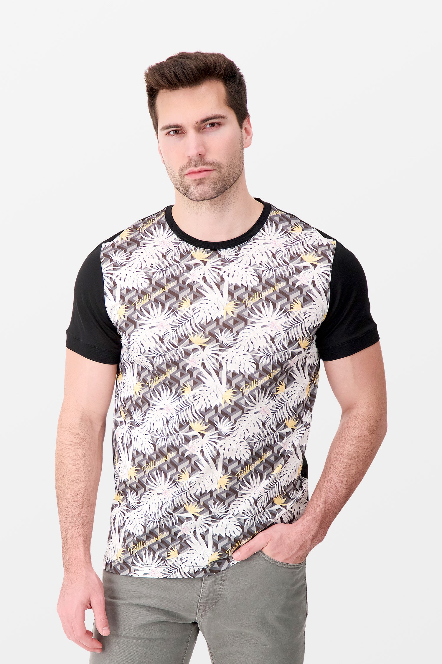 Billionaire SS Palms Round Neck T-Shirt for Men - Casual Short Sleeve Cotton Tee for Summer, Beach, and Streetwear Fashion