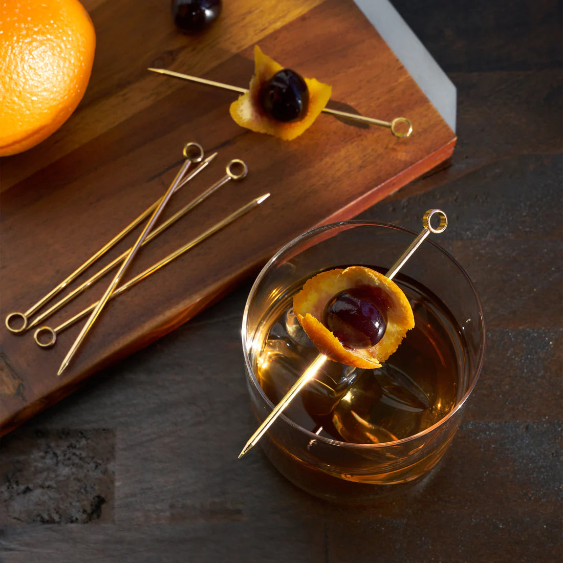 Premium Belmont Gold Cocktail Picks Set of 6 - Elegant Drink Stirrers for Martini, Old Fashioned & Cocktail Parties - Perfect for Home Bars, Weddings & Entertaining