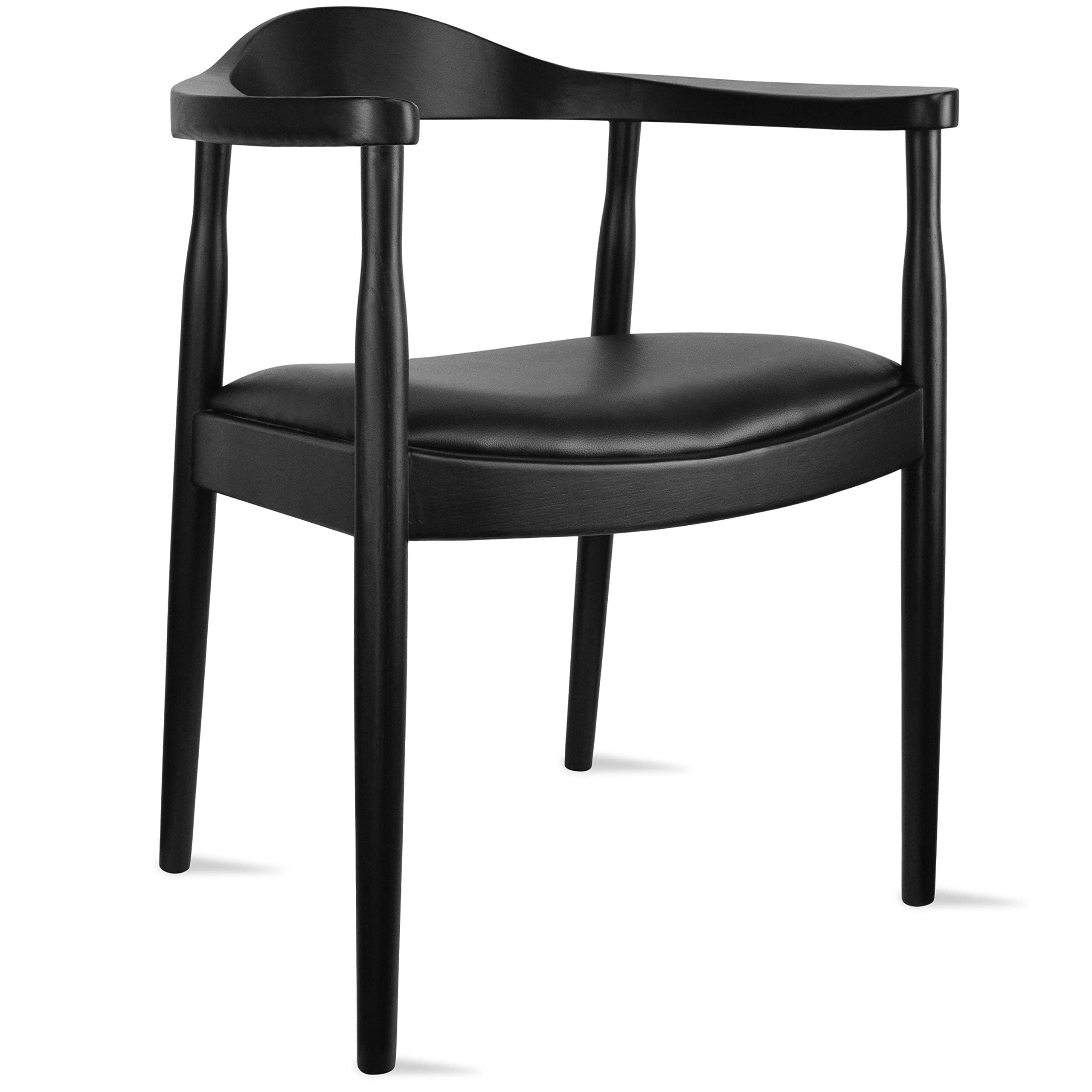 2xhome Solid Wood Farmhouse Dining Chairs with PU Leather Cushion Seat - Kennedy Presidential Modern Accent Armchair for Kitchen, Dining Room or Office - Black - Perfect for Farmhouse Decor, Modern Kitchens & Home Offices