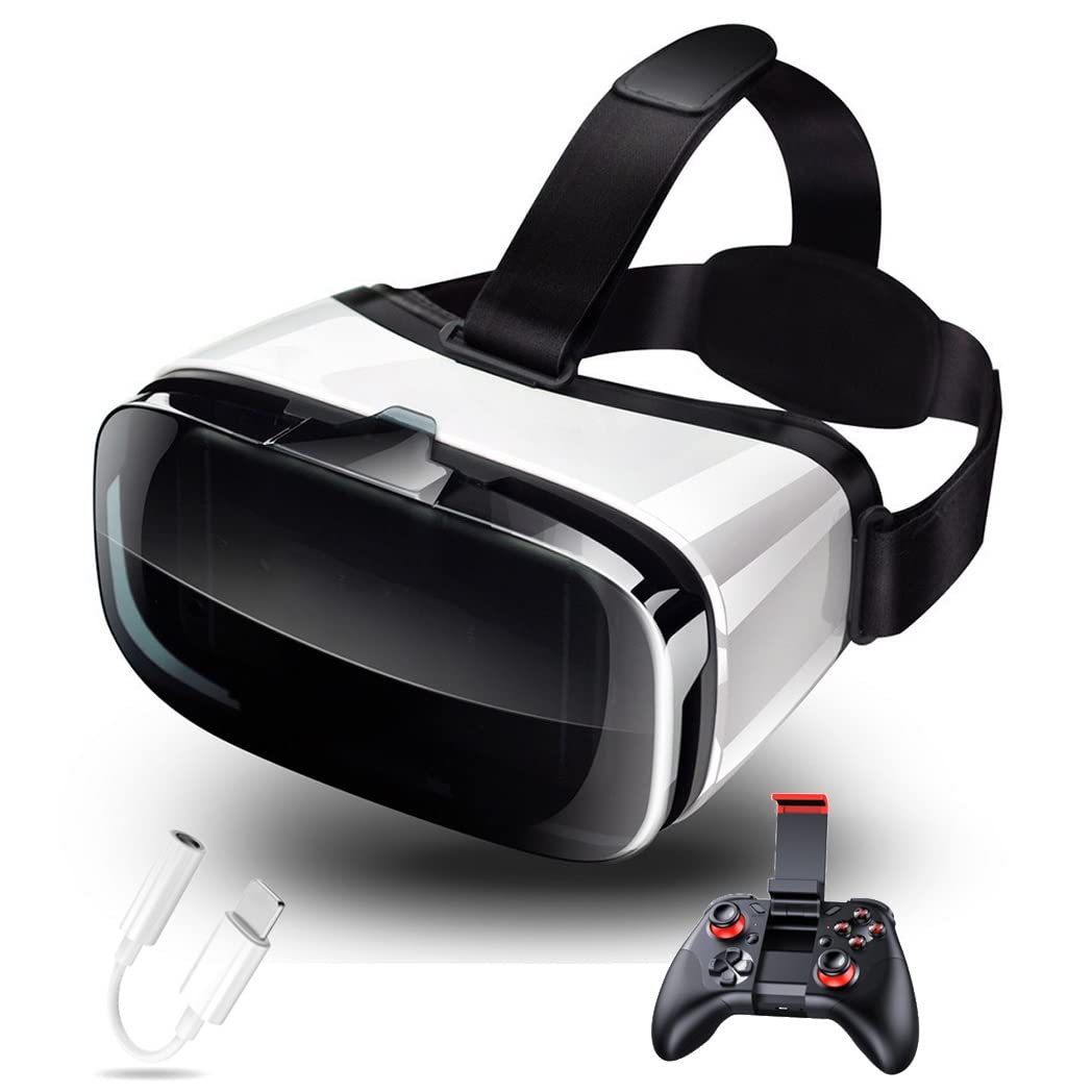 3D VR Headset with Bluetooth Controller - Compatible with iPhone 13 Pro Max/13 Pro/13/12/11, Samsung Galaxy S21, Huawei & Xiaomi Series - Immersive Gaming & Virtual Reality Experience for Movies, Travel & Education