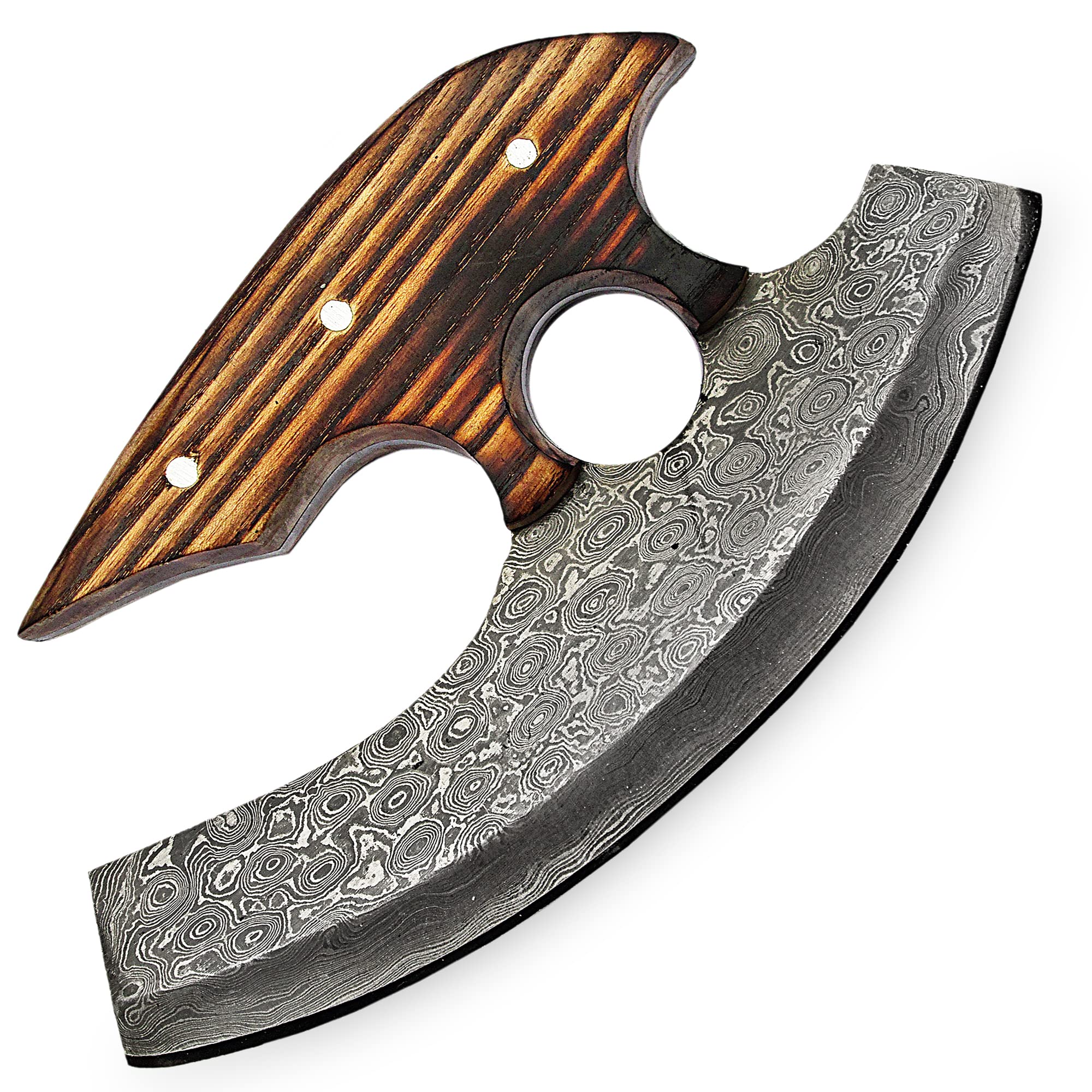 Premium Handmade Damascus Steel Alaskan Ulu Knife - Traditional Crescent Blade with Stabilized Wood Handle - Perfect for Chopping, Pizza Cutting & Kitchen Prep - Authentic Mezzaluna Ulu Design for Culinary Enthusiasts
