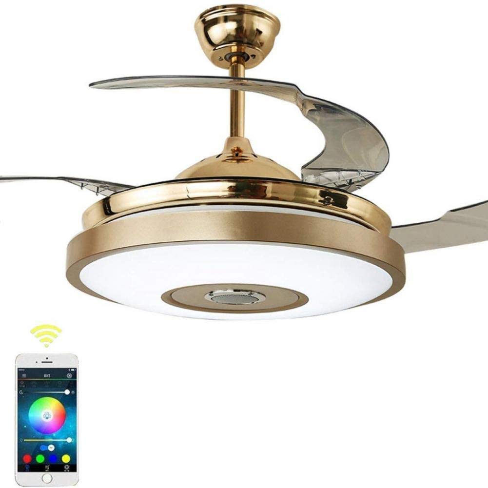 42 Inch Smart Bluetooth Ceiling Fan with LED Lights & Speaker - 7 Color Changing, Retractable Blades, Remote Control - 40W Gold Chandelier Fan for Bedroom, Living Room & Patio - Perfect for Home Decor & Cooling
