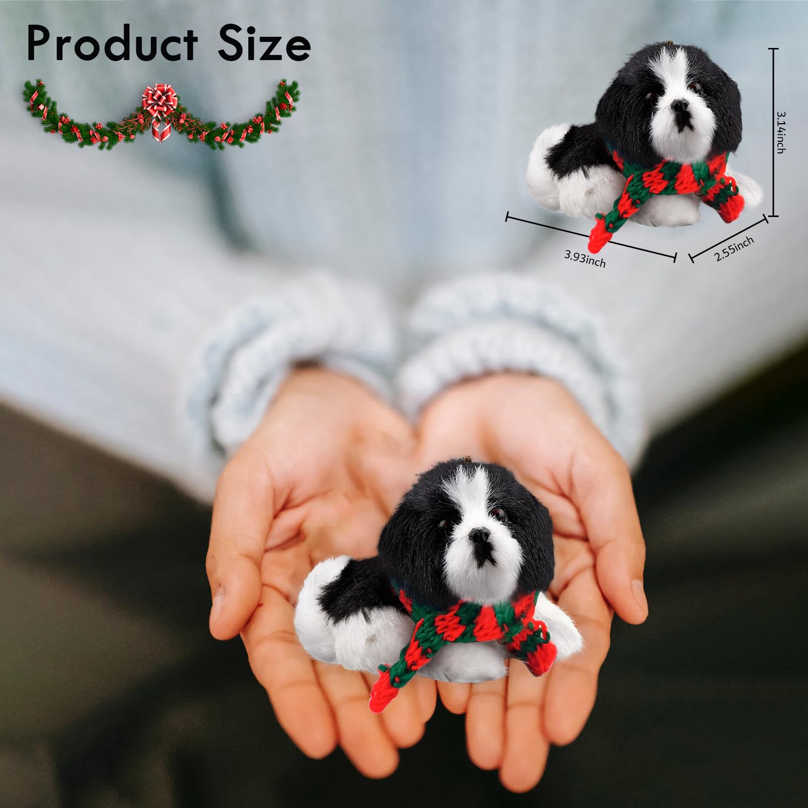 Christmas Dog Ornament with Scarf - Mini Plush Dog Decorations for Christmas Tree - Perfect Gift for Dog Lovers - Holiday Home Decor & Party Favors