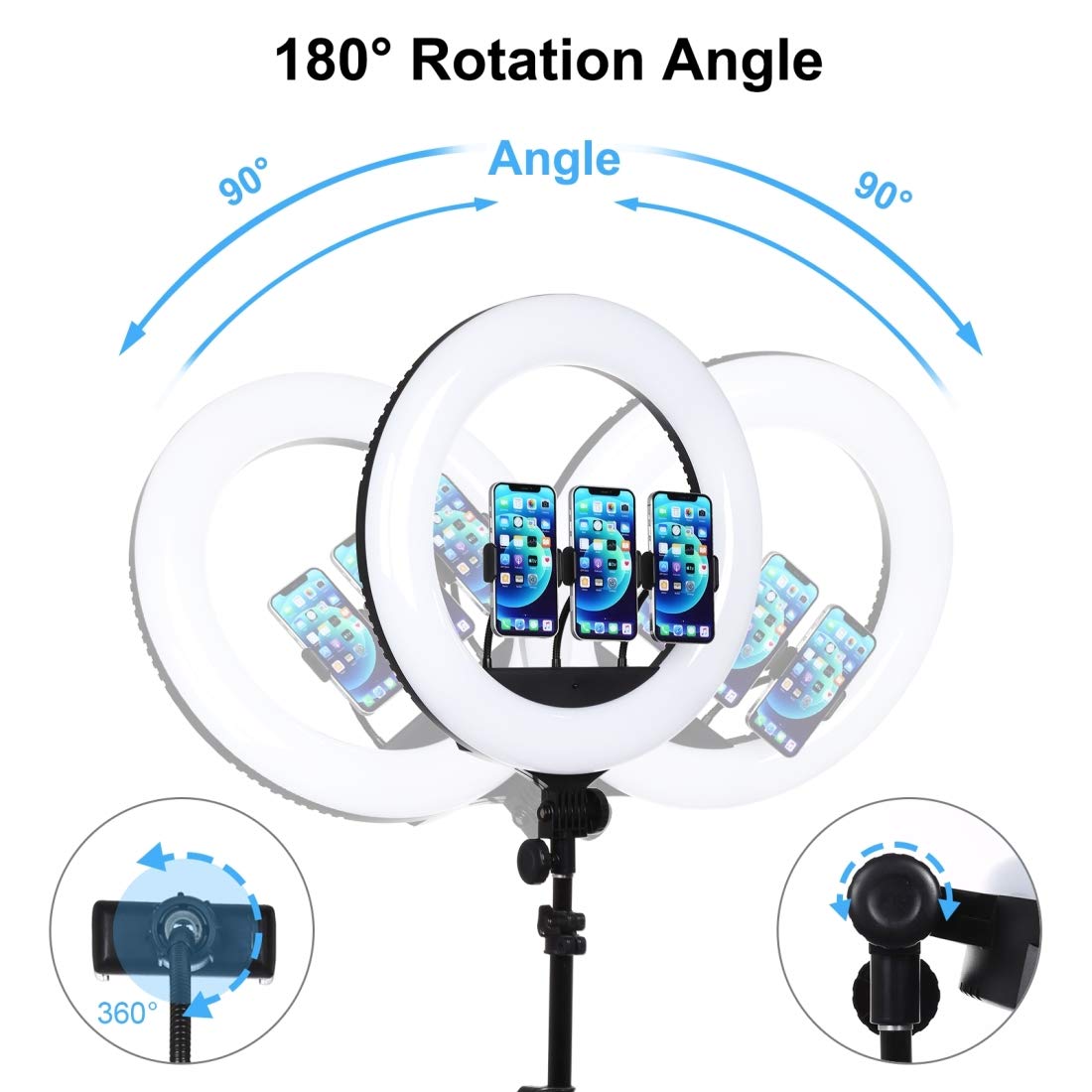 PULUZ 18-inch LED Ring Light with Remote - 3 Modes Dimmable USB Photography Light for Vlogging, Live Streaming & Video Shooting - Includes 3 Phone Clamps (Holder Not Included) - Perfect for YouTube, TikTok, Instagram & Zoom Meetings