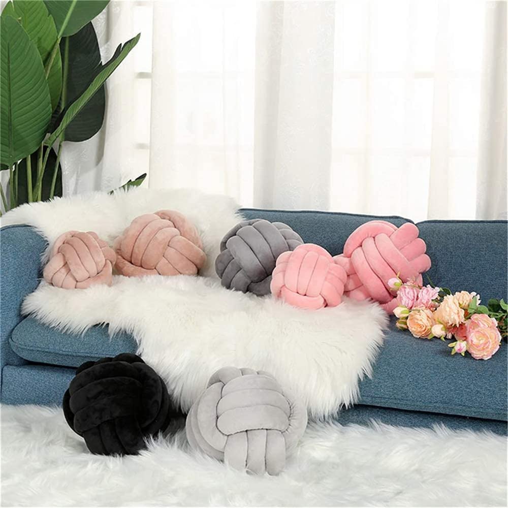 Soft Knot Ball Pillows - 8 Inch Round Throw Pillow Cushion for Home Decor | Handmade Plush Knotted Pillow in Navy Blue | Perfect for Sofa, Bed, Nursery & Cozy Reading Nook