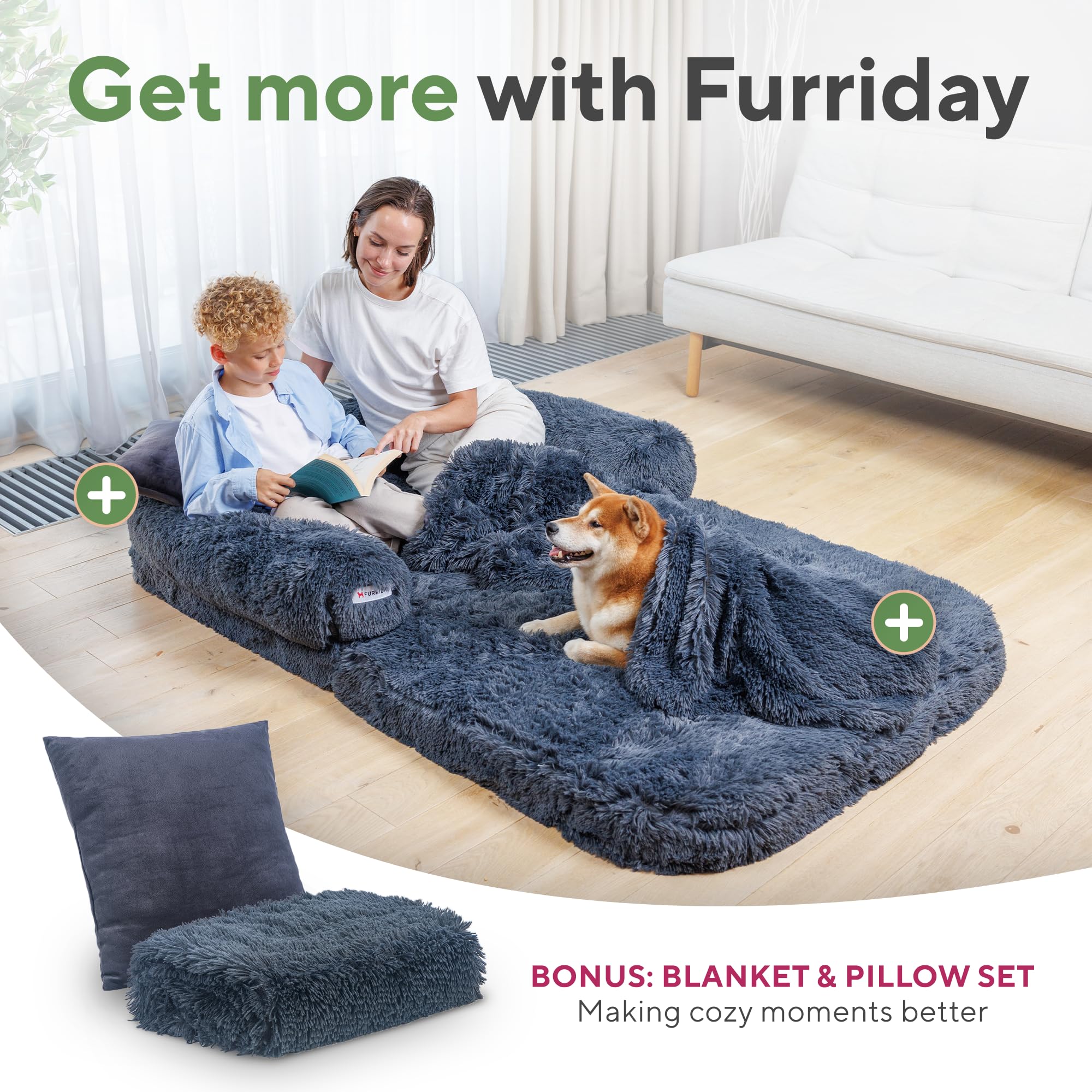 Orthopedic Memory Foam Foldable Dog Bed for Large Dogs - Waterproof Faux Fur Pet Couch - Human-Sized Comfort for Adult Pets - Dark Grey - Perfect for Living Rooms, Bedrooms & Pet-Friendly Spaces