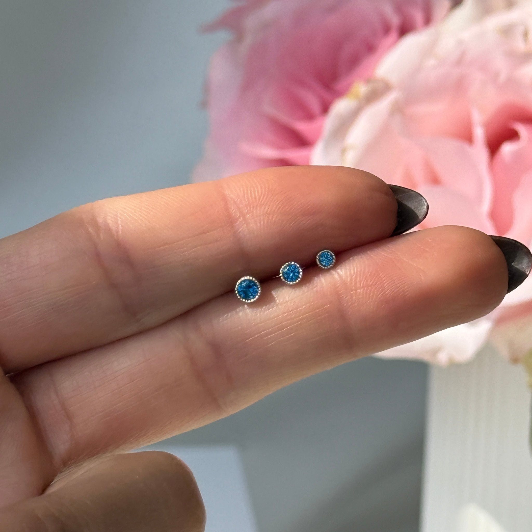 London Blue Topaz Stud Earrings 14k Yellow Gold Milgrain Detail - Perfect for Weddings, Anniversaries & Special Occasions