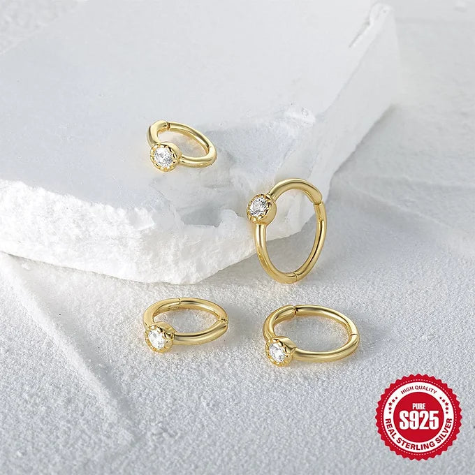 Simple Gold Huggies Hoop Earrings - 8mm CZ Cartilage Hoops for Women, Minimalist Plain Hoop Earrings for Daily Wear | Perfect for Work, Date Night & Gifts | HC019