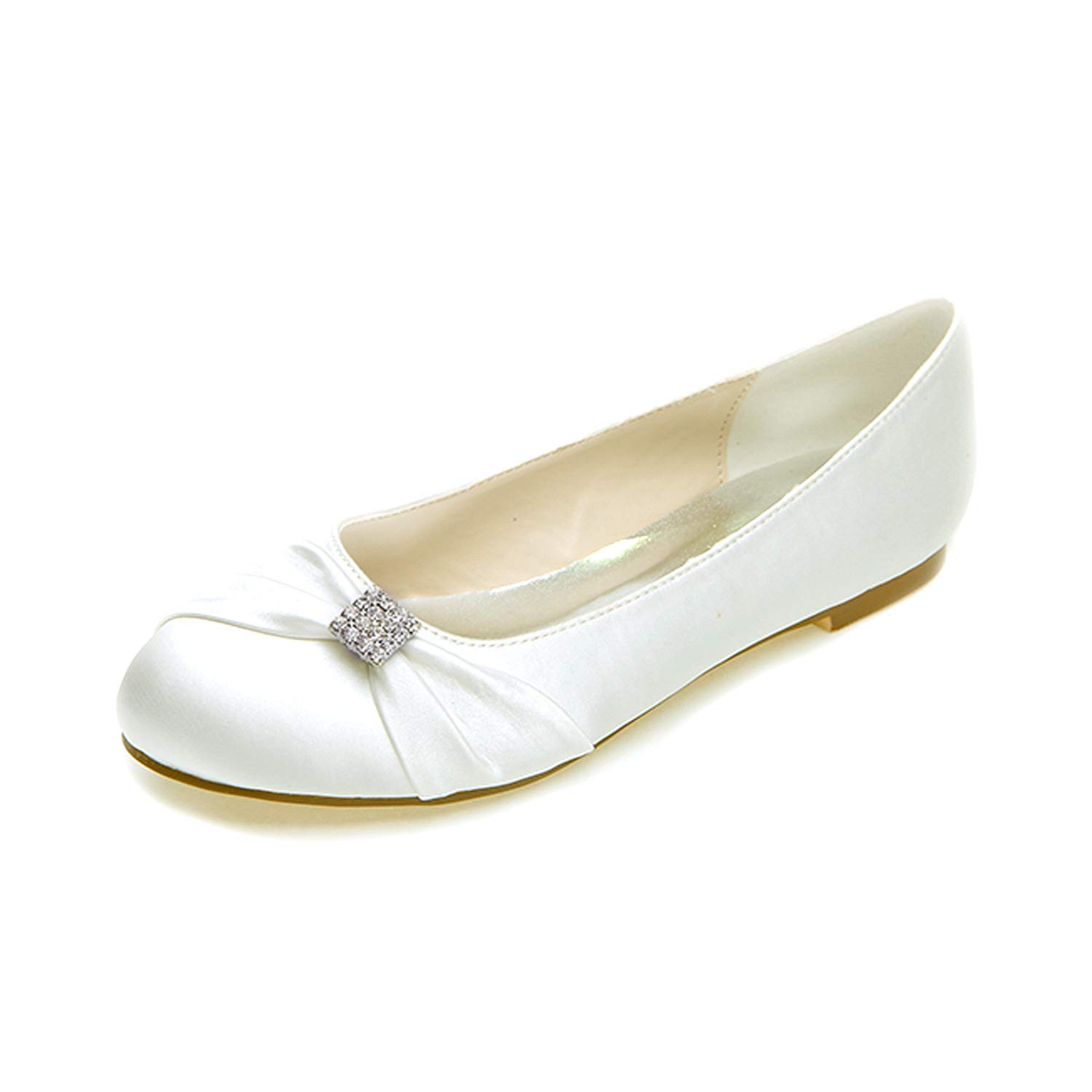 CCBubble Women's Satin Wedding Flats - Comfortable Round Toe Slip-On Bridal Shoes for Bride, Party, and Special Occasions - Perfect for Weddings, Receptions, and Formal Events