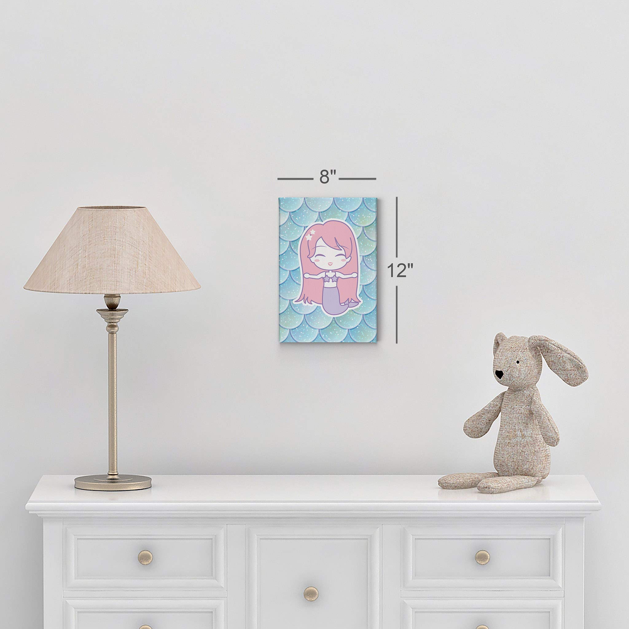 Smile Art Design Long Pink Haired Mermaid Canvas Print - 40x30 Inch Wall Art for Kids Room, Nursery & Baby Room Decor - Ready to Hang, Made in USA | Perfect for Fantasy Themed Bedrooms & Playrooms