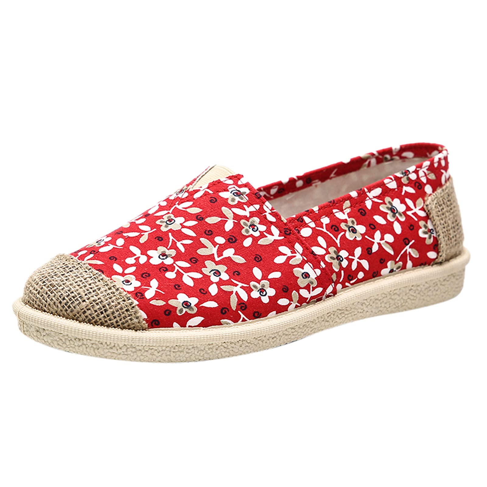 Women's Casual Embroidered Soft Cloth Shoes - Lightweight Comfortable Work & Everyday Flats (Red, Size 8) | Perfect for Office, Walking & Daily Wear