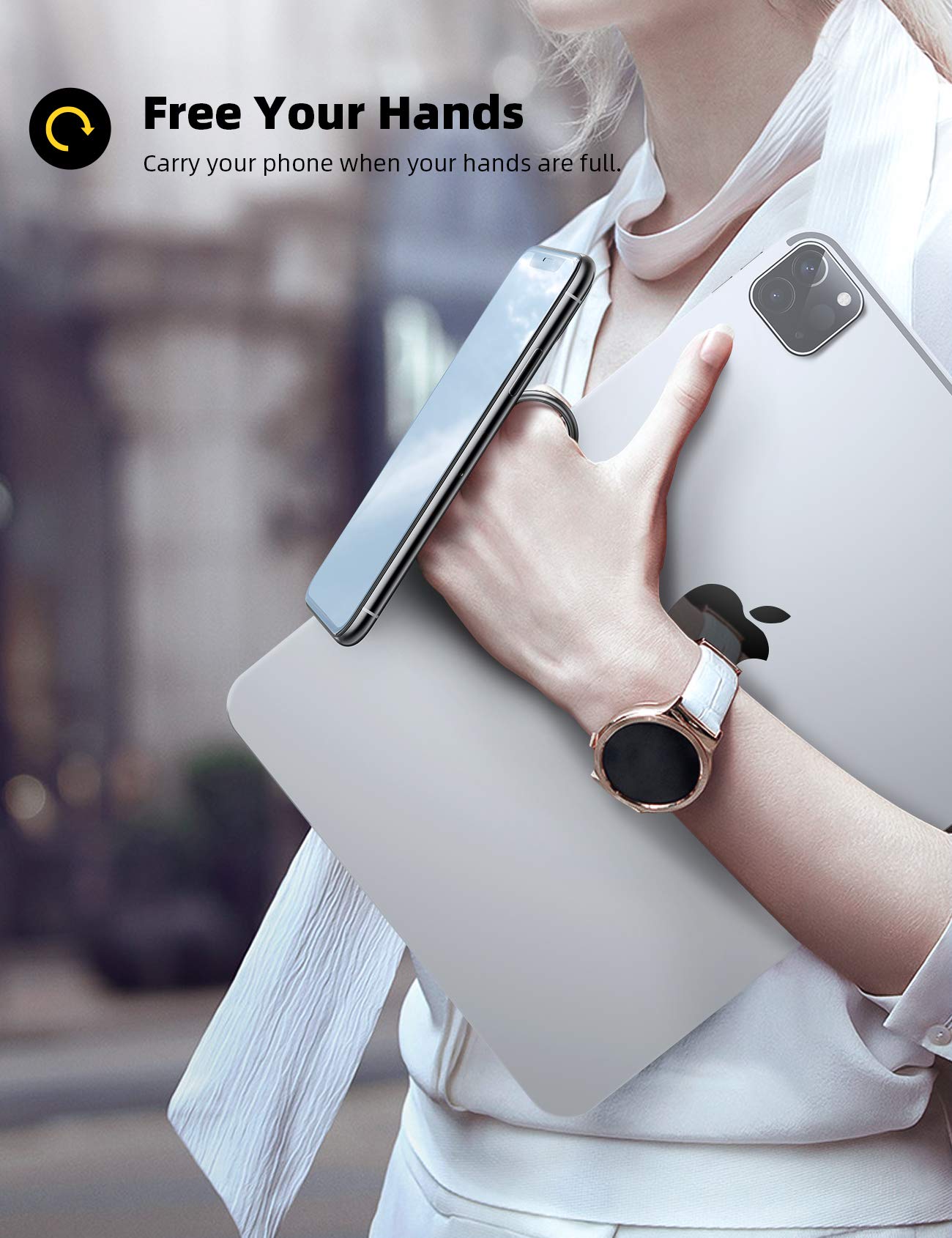 Lamicall 360°旋转金属手机指环支架 - 适用于iPhone 16/15/14/13/12/11 Pro Max的磁性车载支架，手机支架配件，适合办公、旅行、驾驶使用