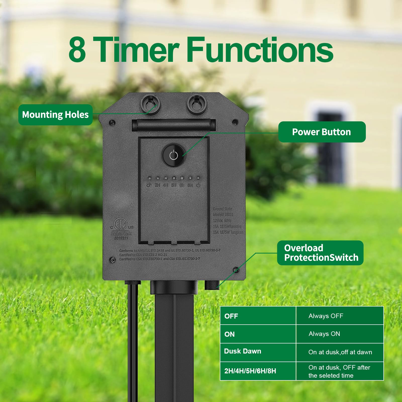 Outdoor Power Stake Timer with 100FT Remote Control - Dusk to Dawn Light Timer, 50FT Waterproof Extension Cord & 6 Grounded Outlets for Holiday Decorations - ETL Certified - Perfect for Christmas Lights, Landscape Lighting & Patio Decor