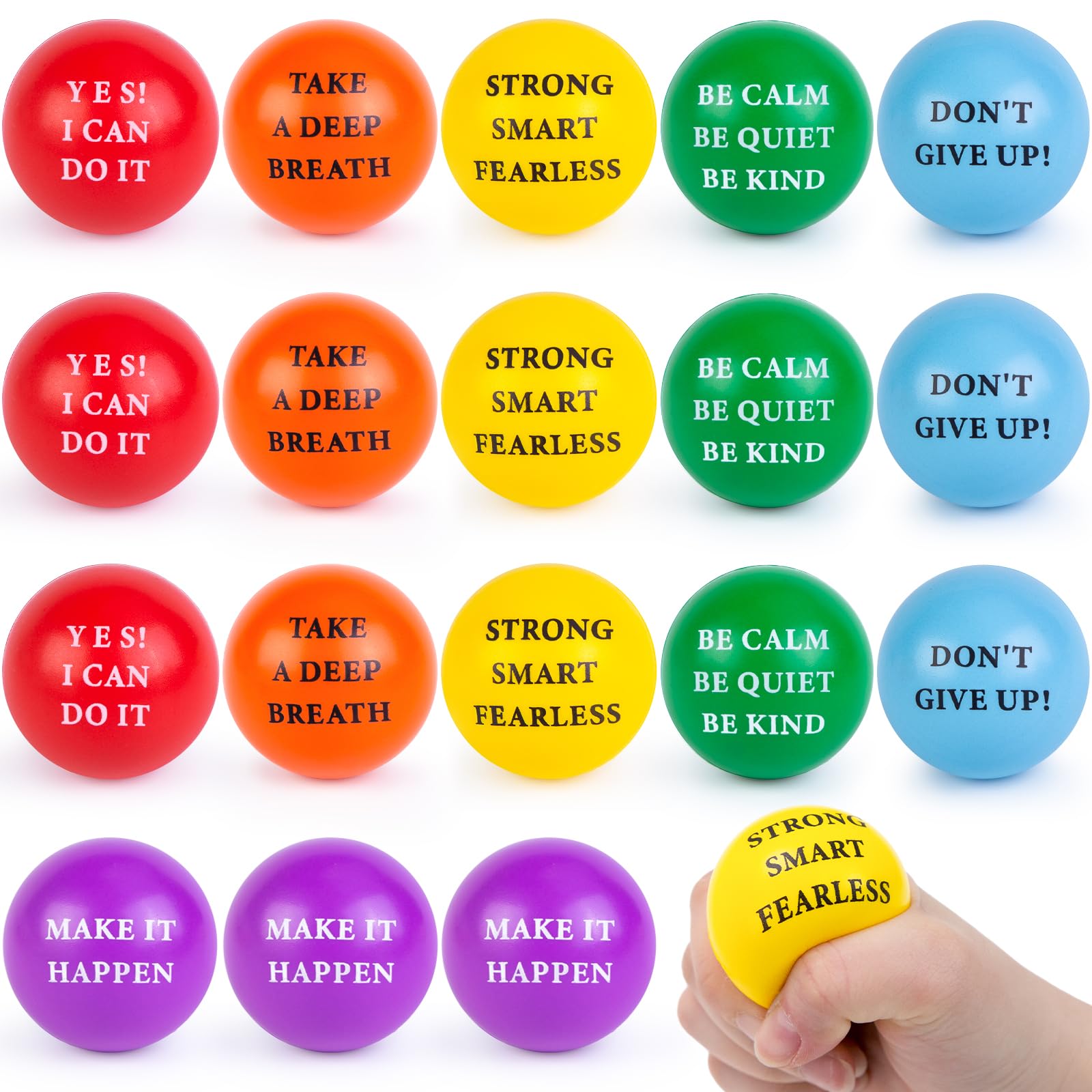 LovesTown 18PCS Motivational Stress Relief Balls for Adults & Kids - 2 Inch Colorful Foam Anxiety Sensory Toys with Positive Quotes - Perfect for Office, Classroom, Therapy and Home Relaxation