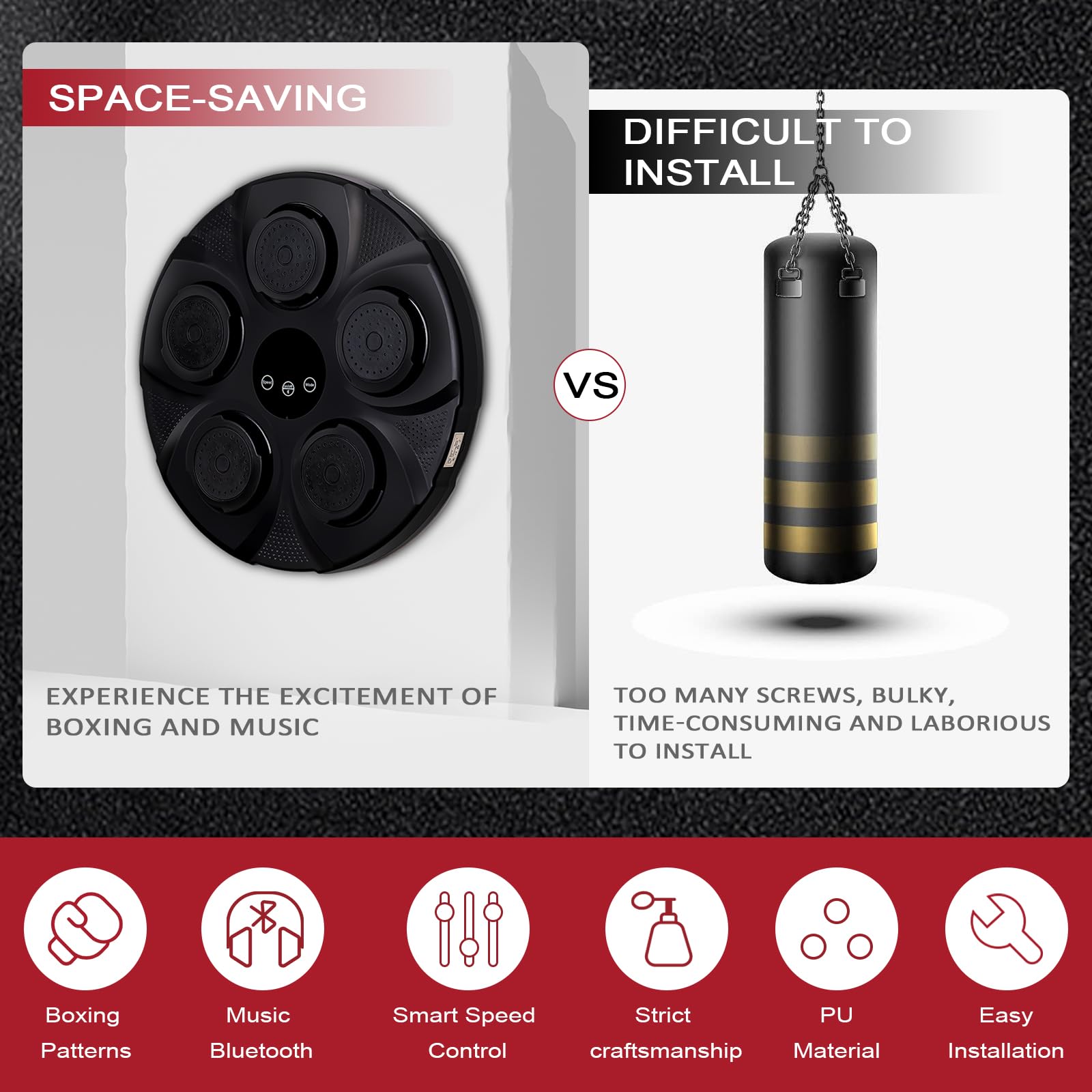 FAHKNS Smart Bluetooth LED Music Boxing Machine - Wall Mounted Electronic Punching Bag for Home, Kids & Adults - Portable Stress Relief & Boxing Training Equipment - Perfect for Home Gym, Fitness & Stress Release Workouts