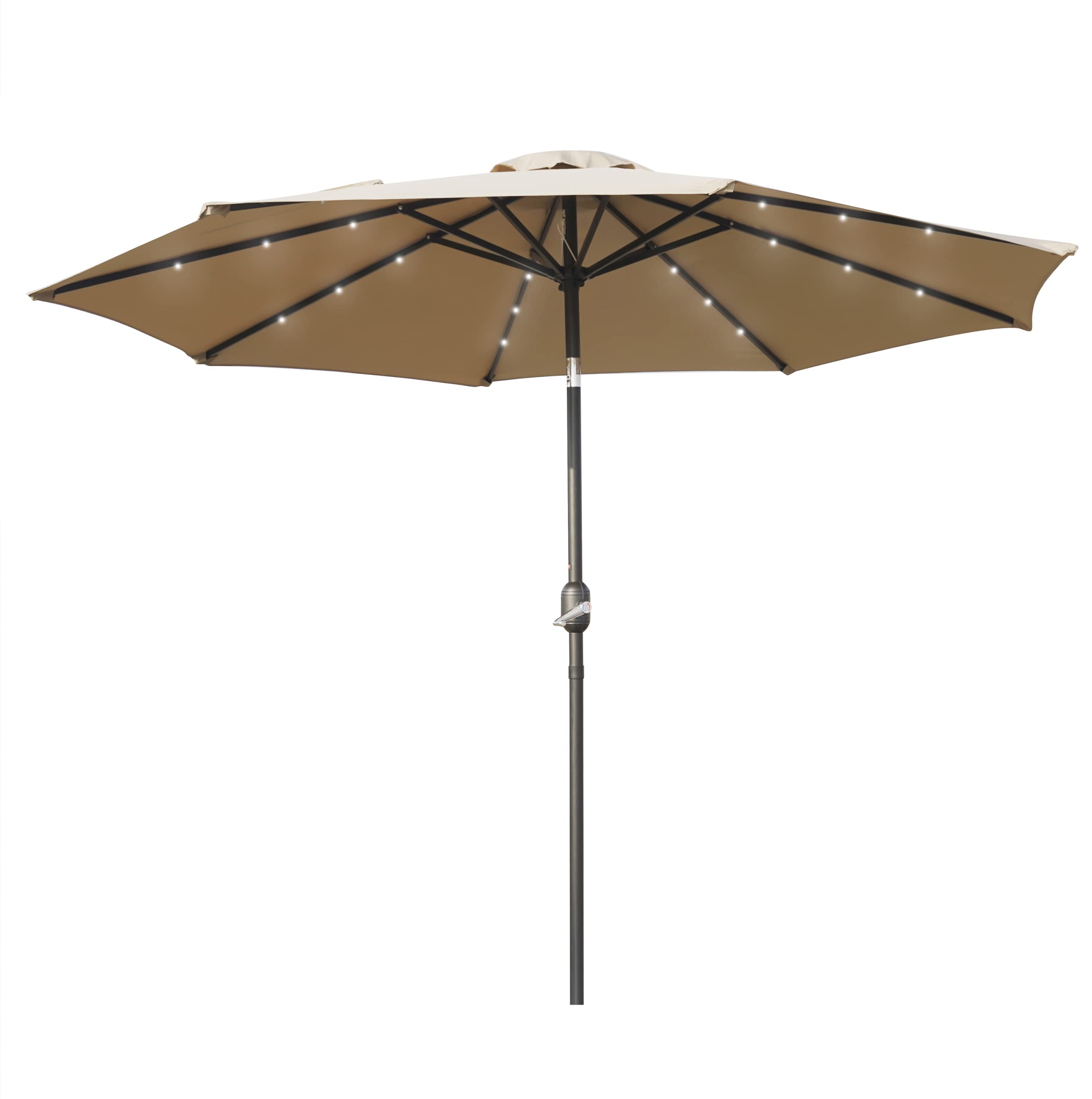 LeisureMod Sierra 9' Outdoor Patio Crank & Tilt Market Umbrella with Solar LED Lights - Waterproof Sun Shade for Garden, Poolside, Backyard, and Restaurant Outdoor Dining